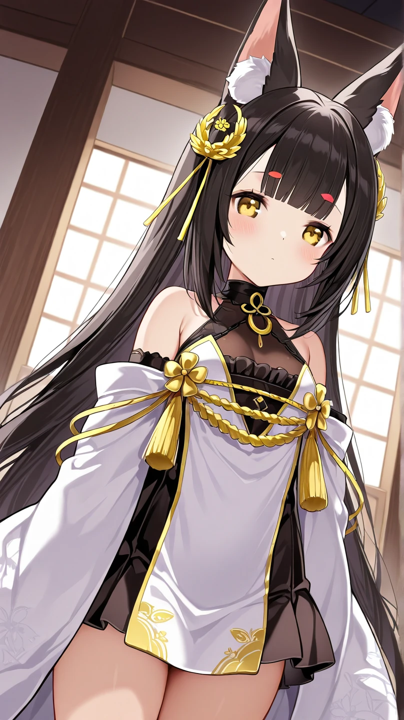 （tmasterpiece，best qualtiy）， 独奏， Detailed doujin art，High-quality doujin art，is a slim and cute anime woman， 1girll, Breasts, Solo,Bare shoulders,  Long hair, Black hair，red sweater ,鎖骨,  cleavage, trinkets,  Red eyes, side locks, Blush, golden hairband, Simple background, Earrings, shairband, hair adornments, Closed mouth, Very long hair, bangs, Gold earrings