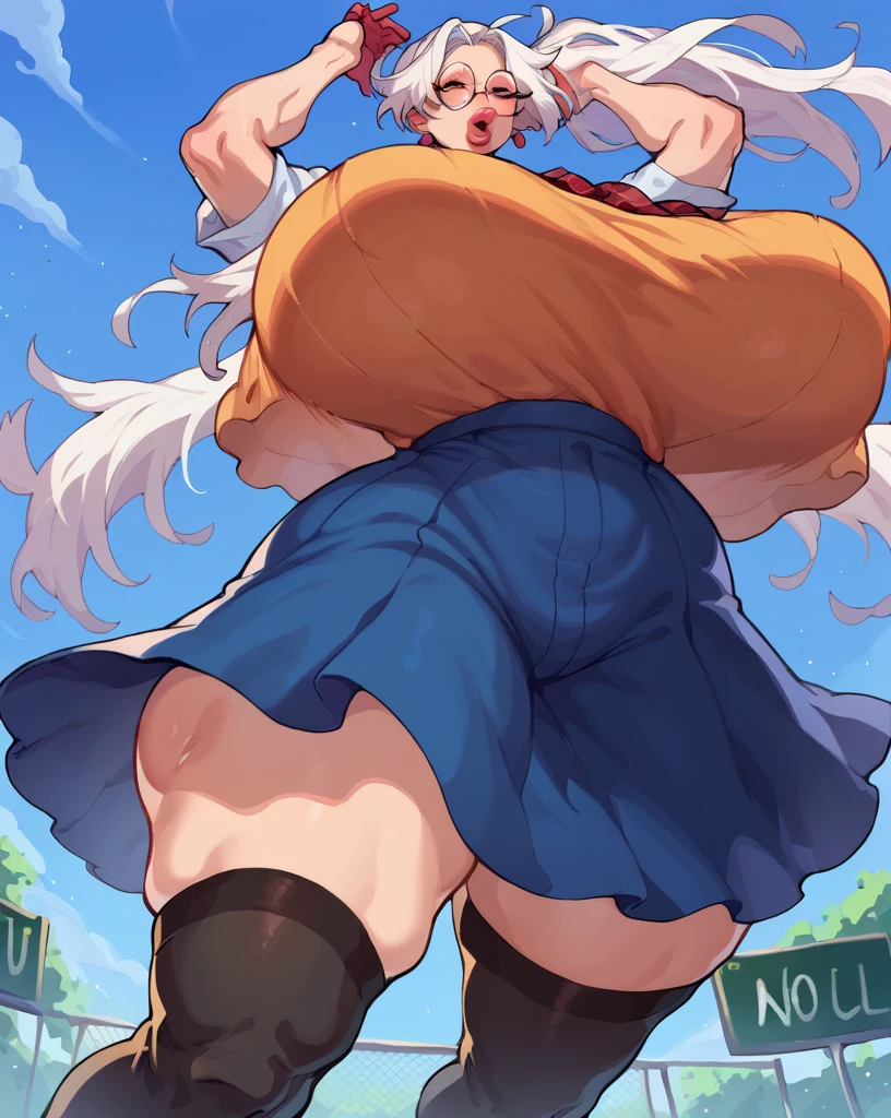 Fraction_9，Fraction_8_direction_7_direction_6_direction_5_direction_4_up，Green short hair，Green Eyes，Tie a bow at the back of your head，Purple and sailor collar，Striped sailor suit，Blue pleated skirt，White socks，leather shoes，Bean eyebrows，Wide hips，Thick thighs，Huge breasts，Huge ass，There is a bow at the back of the hair，Hair between the eyes，Sexy，Cute girl，Green Hair，eternal，positive image，rest，Stockings，fat，long sleeve clothes，Purple striped clothes，Nipple protrusion，Smooth skin, Perfect skin, Futa