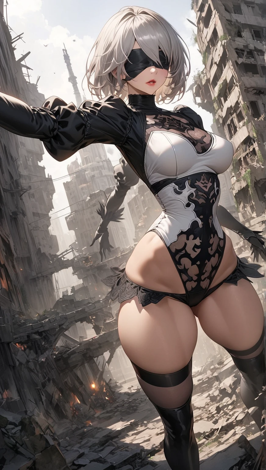 nier automata, red silk string micro bikini, varied poses, she is wet, big ass,