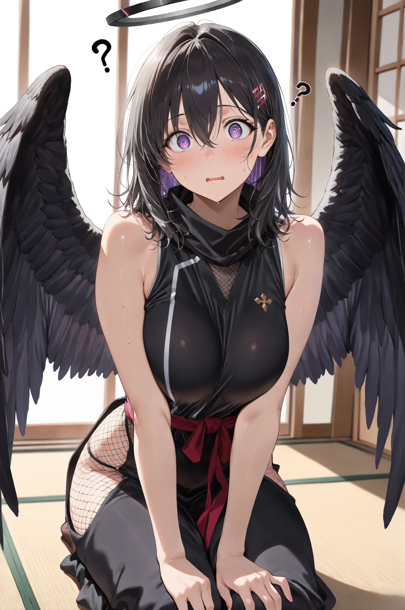 ((masterpiece)),((highest quality)),((anatomical)),((realistic)),((detailed description)),((cute)),((女の子のcute部屋)),(((fallen Angel))),((beautiful eyes)),((baby face)),((petite)),((smile)),((white teeth)),((Black wings)),