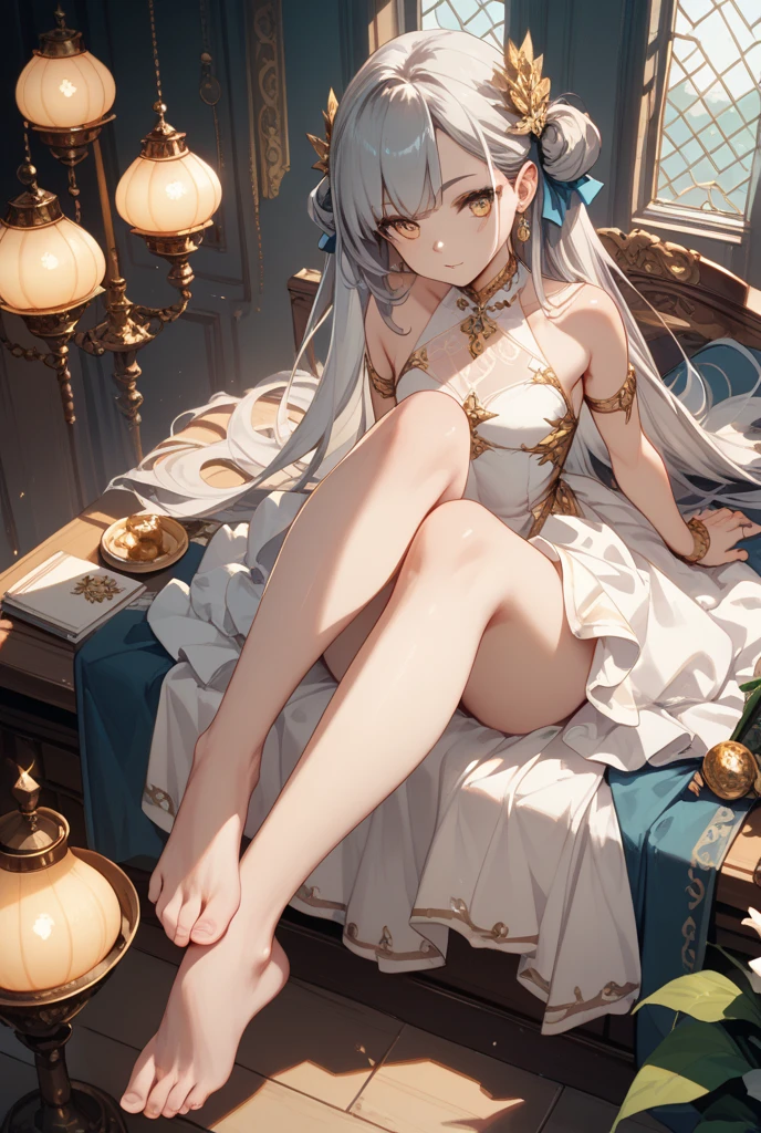 silver hair, elf,underwear,i-shaped balance