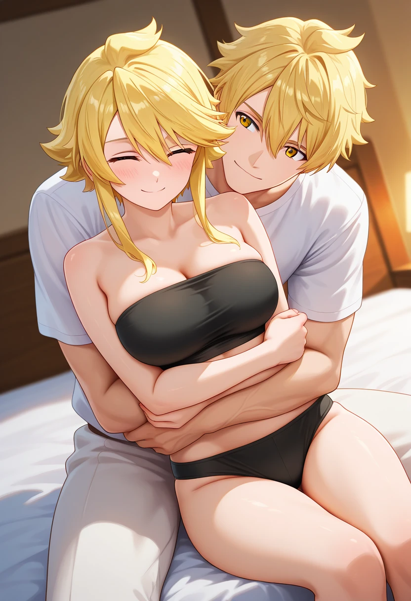 (masterpiece), (Highest quality), Perfect Eyes, Perfect Face, Volumetric lighting, One Mature Woman, lingerie, smile, Blushing, tears, Excessive sweating, Large Breasts, Thick body, seat, Behind the man, Her bedroom, full of semen, Full of sperm, Projectile, Large amounts of sperm are expelled from the vagina, incontinence, insemination, no!!Impregnation!!.