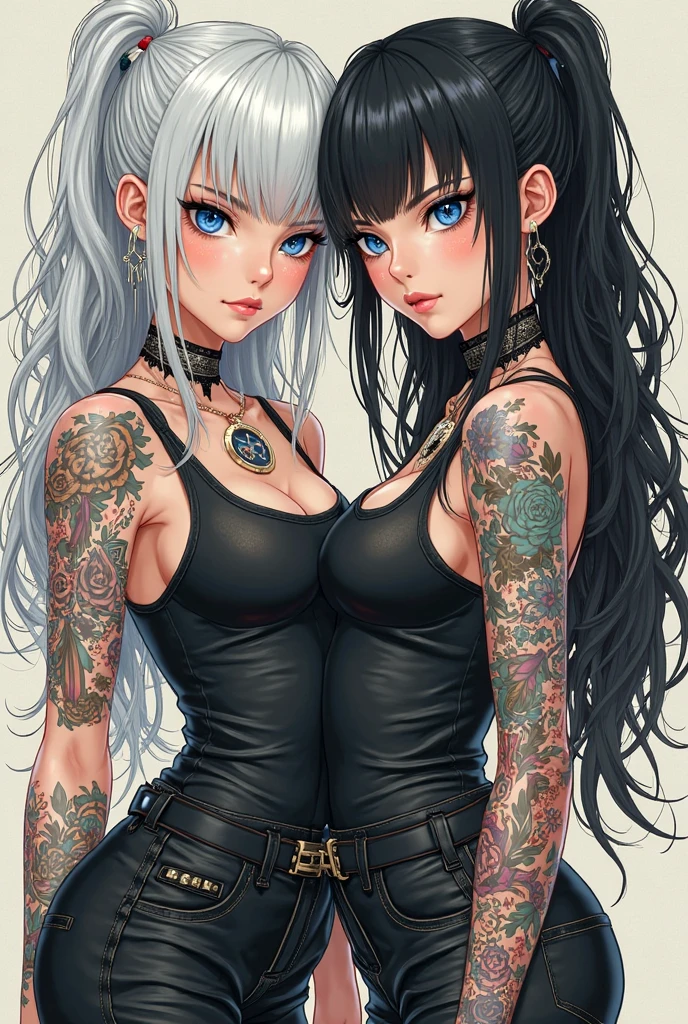 military girl, beret, vests, Tattoos, nipple piercing, crosses,