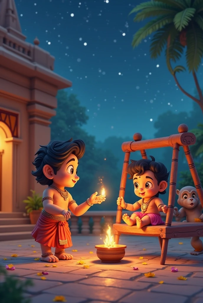 Krishna breaks hanging pot  and steal the butter and yashoda  caught his