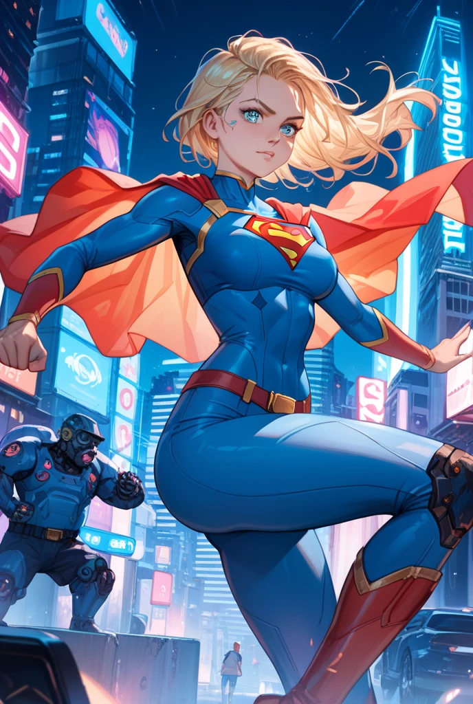 a digital painting of supergirl merging with venom, long hair, cyberpunk art by Josan Gonzalez, winner of the behance contest, afrofuturism, synthwave, neon, shiny neon, thick thighs, thin waist, sensual, nsfw, little clothing, erotic art, anime, torn battle clothes, extremely sexualized, sweaty body, NSFW, big breasts, big ass, HD, 8k, High quality, details, perfect body, Highlight the body, detail on the perfect face, detail in the background