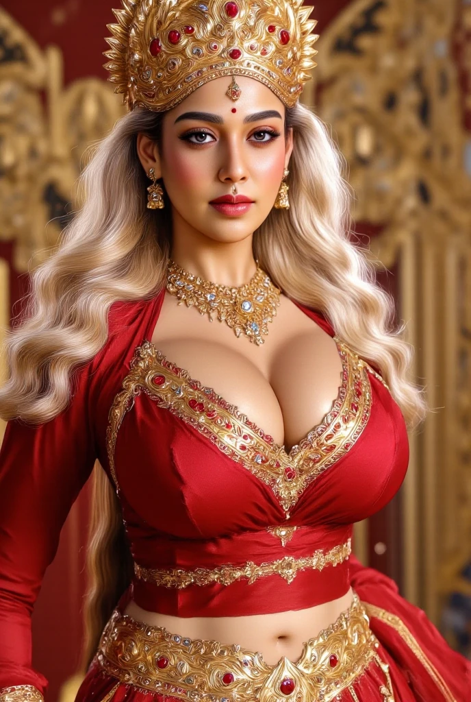 (queen of Esnic mythology:1.37)、(Beautuful Woman:1.37)、A MILF、Beautiful women full of pheromones、A bewitching MILF、(Huge breasts1.40)、(Sex appeal is amazing)、Solo、looks like the queen of Estonia、wearing a richly decorated veil、(wearing the tight dress:1.35)、Wear with voluminous, full-length pieces embellished with embroidery and jewels、wears gorgeous shiny jewelry、She wears a luxurious tiara that shines like a jewel、With a bewitching smile、Open the crotch、on the church, Showing cleavage, Looking at Viewer