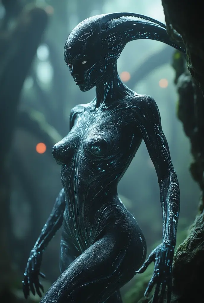 an alien slime monster mimicking a human woman,semi transparent gelatinous figure with a few air bubbles,wearing a soggy bra and panties,in an alien dressing room,(best quality,4k,8k,highres,masterpiece:1.2),ultra-detailed,(realistic,photorealistic,photo-realistic:1.37),highly detailed,intricate,complex gelatinous textures,extreme detail description,physically-based rendering,vivid colors,cinematic lighting,science fiction,surreal