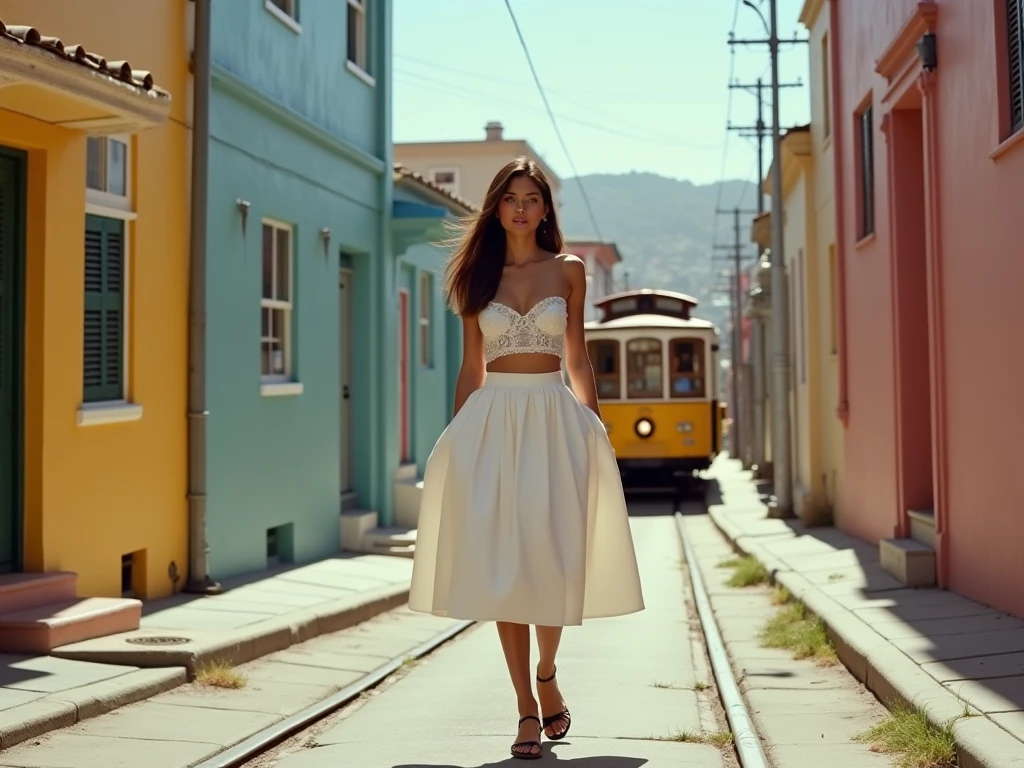 Um sorriso, authentic, (shy:1,3), tipo, linda mulher, cabelos longo ondulado,is passionately in love com her skirt, standing, vestido longo, enquanto o vento levanta sua saia, wearing short blazer e muito, muito detailed (longo (totalmente plissado) full circle skirt) e (sapatos de salto baixo), muito, muito intricate hyper-detailed symmetric (attractive graceful young Feminino face) com (triste, tired eyes e a loving smile), muito voluptuous breasts, full of empathy e compassion e love, (pronunciado (Feminino) Characteristics), (highly detailed ultra accurate realista) hes e fingers, (ventoso), epic composition, atributos altamente detalhados, (35mmf1.4 fotografia Kodak portra 400), extremely high quality RAW photograph, atmosfera altamente detalhada, sci-fi, cinematic shot, dynamic lighting, 75mm, tecnicolor, Panavision, Cinemascope, sharp focus, detalhes finos, 8k, HDR, realismo, realista, chave visual, filme ainda, excellent cinematic color grading, profundidade de campo, mulher modesta