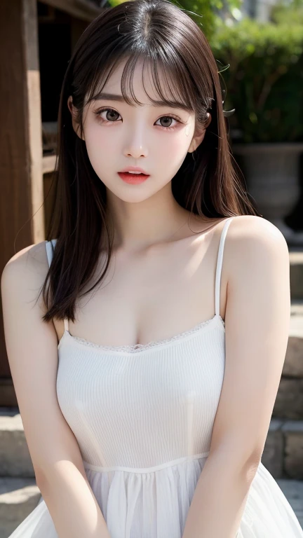 Film Portrait Photography, 1 girl, Bare shoulders,Lipstick，Purple short sleeves，（Bra：1.4），Purple sunlight，（ Purple Hood：1.4），Shoulder-length straight hair, serene, calm, (逼真且Detailed眼睛, Natural skin texture, Realistic facial details), Soft dramatic lighting, Depth of Field, Bokeh, Vivid details, Detailed, Surrealism, 35 mm film, hazy, ,