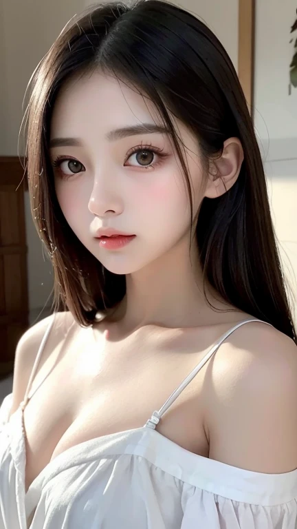 1 Female, Light brown hair, Blunt bangs, Hair behind the ear, Hair that falls over the shoulders, Long Hair, Ultra Fine Face, Thin face, Delicate lips, (Beautiful Eyes:1.5), Light blush, eyes are light brown,Have a look at this, Ultra-thin needle, Very thin fingers, The optimal ratio is four fingers to one thumb, White long coat, naked , Nipples, Port Area ,First Person View,  8k, Tabletop, Hmph, Super Detail, high quality, 最high quality, High resolution,