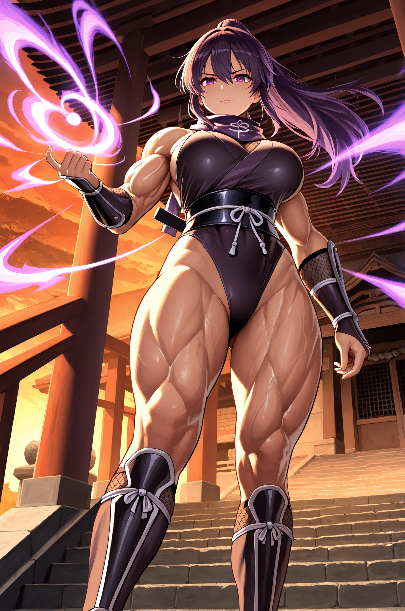 dark-skinned, bent woman, martial art, gala, pants, smile, open mouth