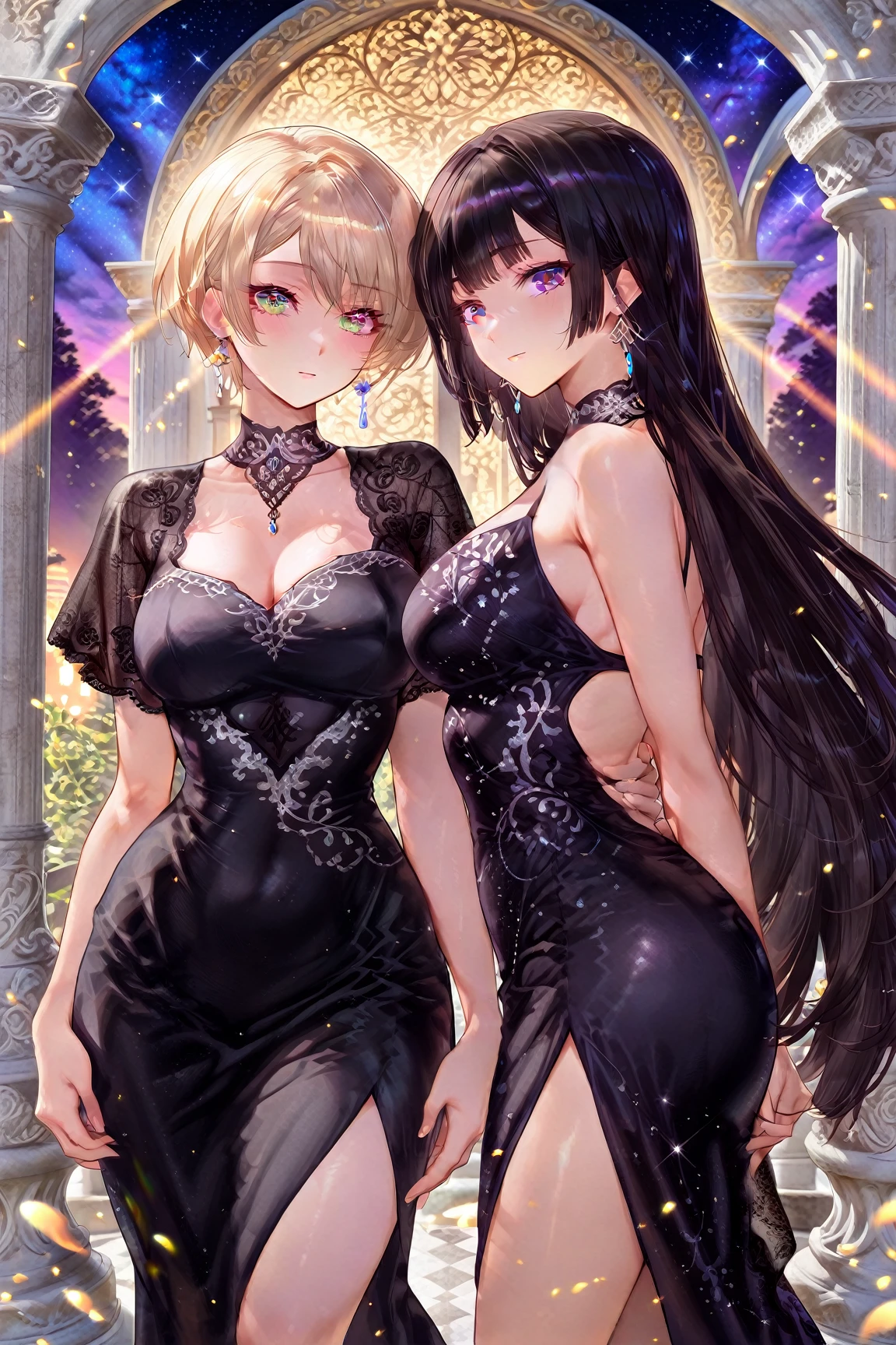 (tmasterpiece:1.3), top-quality, top-quality, Exquisite and beautiful:1.2, ((Three girls)), halloween night, 
(The girl on the left is wearing a red and silver dress), (The girl in the middle is wearing a black and gold dress), (The girl on the right is wearing a white and blue dress), 
BREAK BREAK BREAK 
(The girl on the left is (brunette color hair, curlies, short detailed hair)), 
(The girl in the middle is (Brown hair, hair straight, long whitr hair)), 
(the right girl is (whaite hair, curlies, mid - length hair)), 
(The three girls have perfect figures(Large breasts, firm breast, Beautifully shaped breasts, long slim figure)), 
(Sitting side by side on a luxurious sofa，Pose seductively:1.3), 
((In the middle of a Halloween party venue decorated for Halloween late at night:1.2)), (upperbody shot:1.1), (Look from the front:1.3), (looking at viewert),