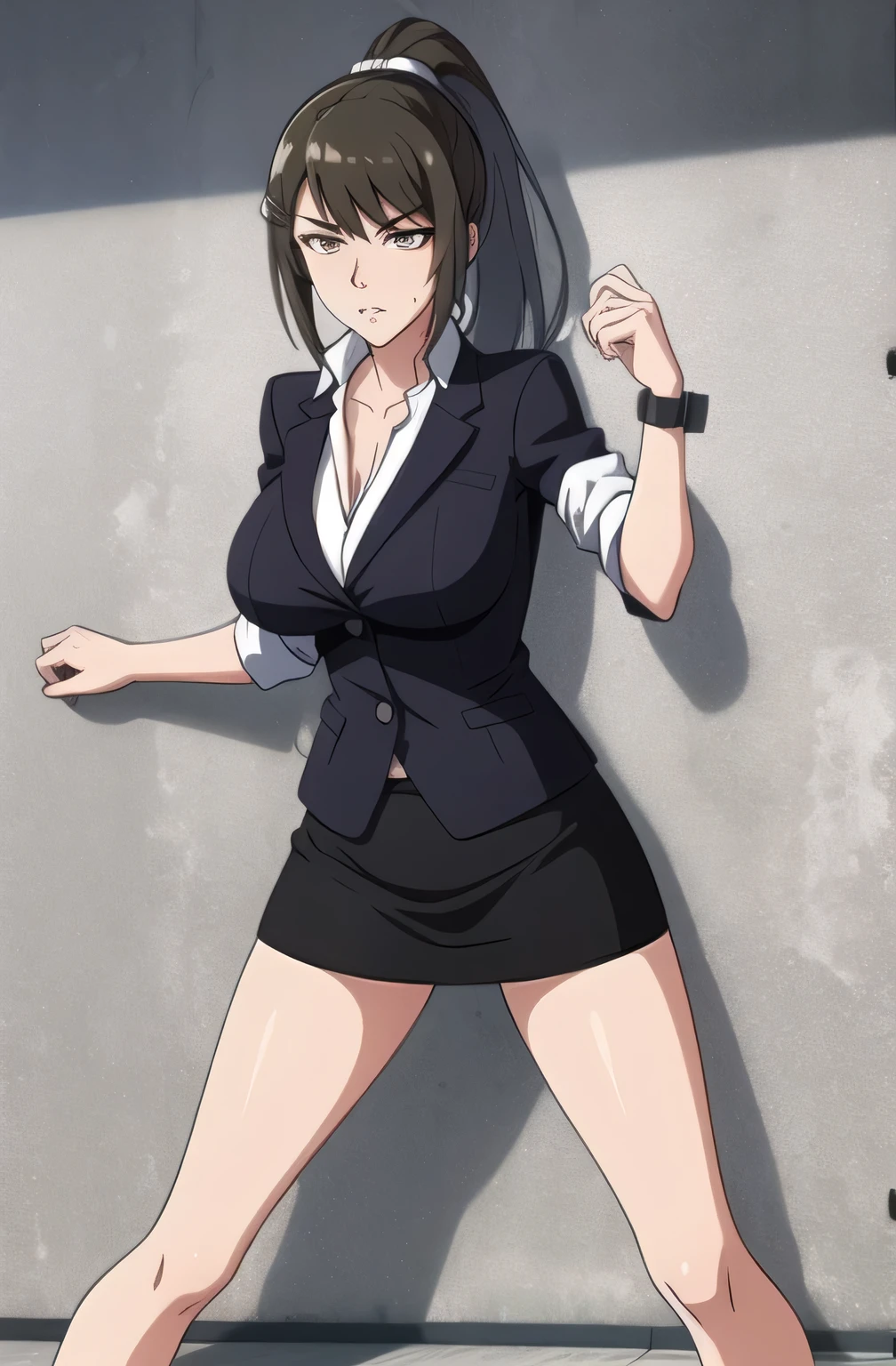 draws an even more delicate expression,,dark-haired ponytail woman,Office lady fashion,, light-fitting blouse with big breasts,micro mini skirt,beautiful legs,amazing thighs taking selfies in a mirror ,High Heels,can you draw a picture of someone suddenly restrained by a wall, with arms raised ,restrained with both legs open,30 year old adult female ,Facial expression is paramount, so don't trim ,accurately detail human hands and legs,can you draw only one person in a dark basement with concrete walls,Can you draw a figure attacked by red tentacles,clinging tentacles,can you draw a woman being stroked on the skin,,