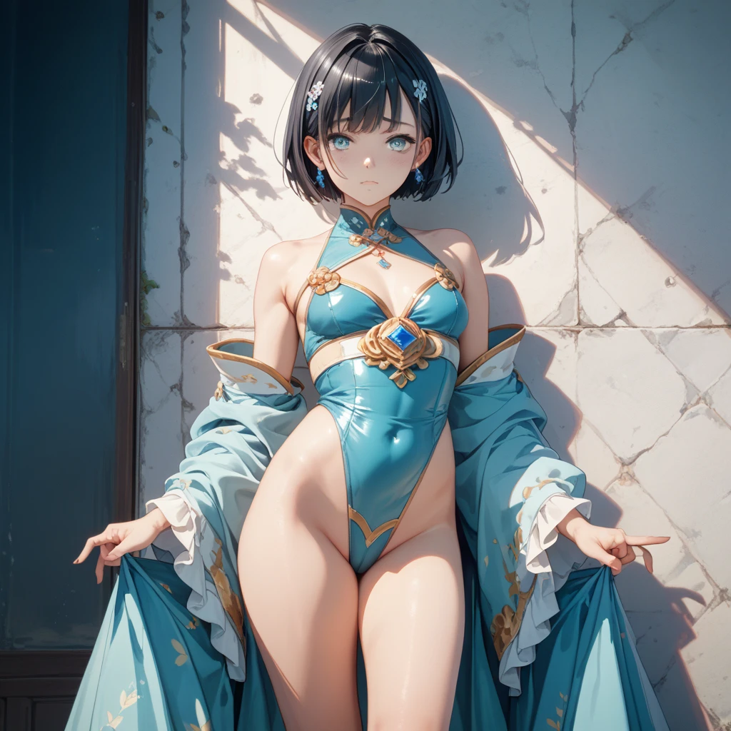 (1 girl solo:1.4),(flat chest),(dark skin:1.7), (masterpiece:1.2), highest quality, High resolution, unity 8k wallpaper, (fine and beautiful eyes:1.6), highly detailed face, perfect lighting, Detailed CG, (perfect hands, perfect anatomy),  20 years old, (black hair:1.3), (evil smile:1.4), detailed eyes, best quality, extremely detailed, very precise detailed, (glasses:1.6), (blunt bangs:1.3), (open mouth:1.3), (very short pixie cut:1.2), (Sandals:1.2), smile, (half closed eyes:1.3) ,long sidelocks, (blush),(leaning back),navel,(kneeling:1.3),(Put left knee in front:1.5), (arms behind head),mouth veil,(arabian clothes:1.5),
