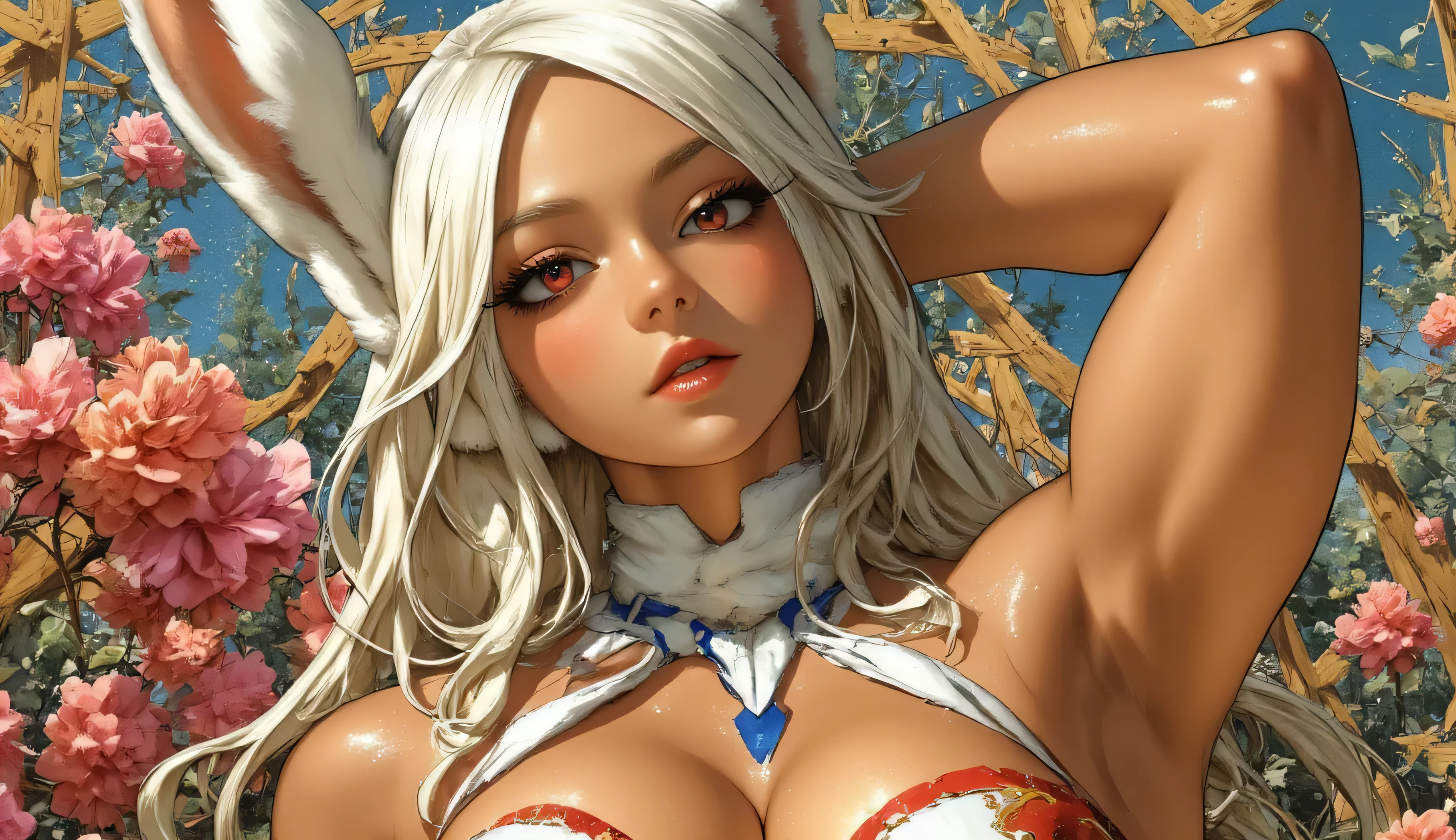 She is a tiger beastman so she doesn&#39;t wear any clothes.、white and beautiful skin、Hairless labia、golden eyes、cute smile、Completely naked、bun hair