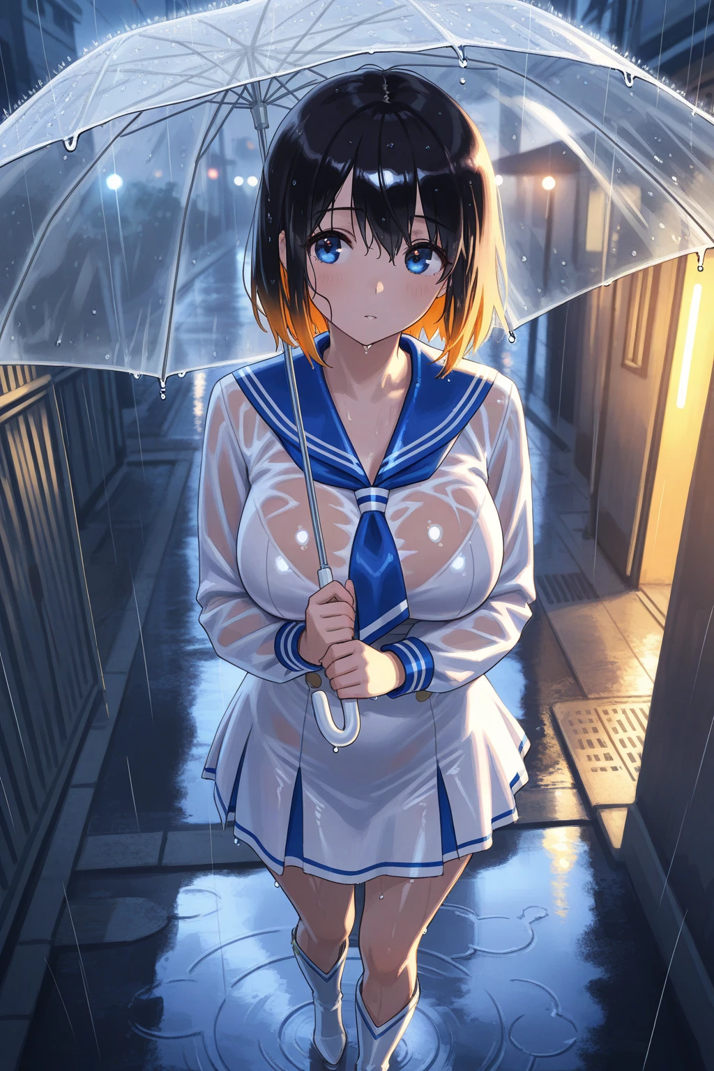 solo, mayuri shiina, (black hair:1.5), (green eyes:1.5), messy hair, short hair, hat, blue hat,, empty eyes ,large breasts, nipple, ,, Heavy snowfall area frozen (Sweating profusely, Love juice, Wet Woman, female ejaculation) crying mountain Alone, crying, Naked, train interior, Peeing, lactation, projectile lactation