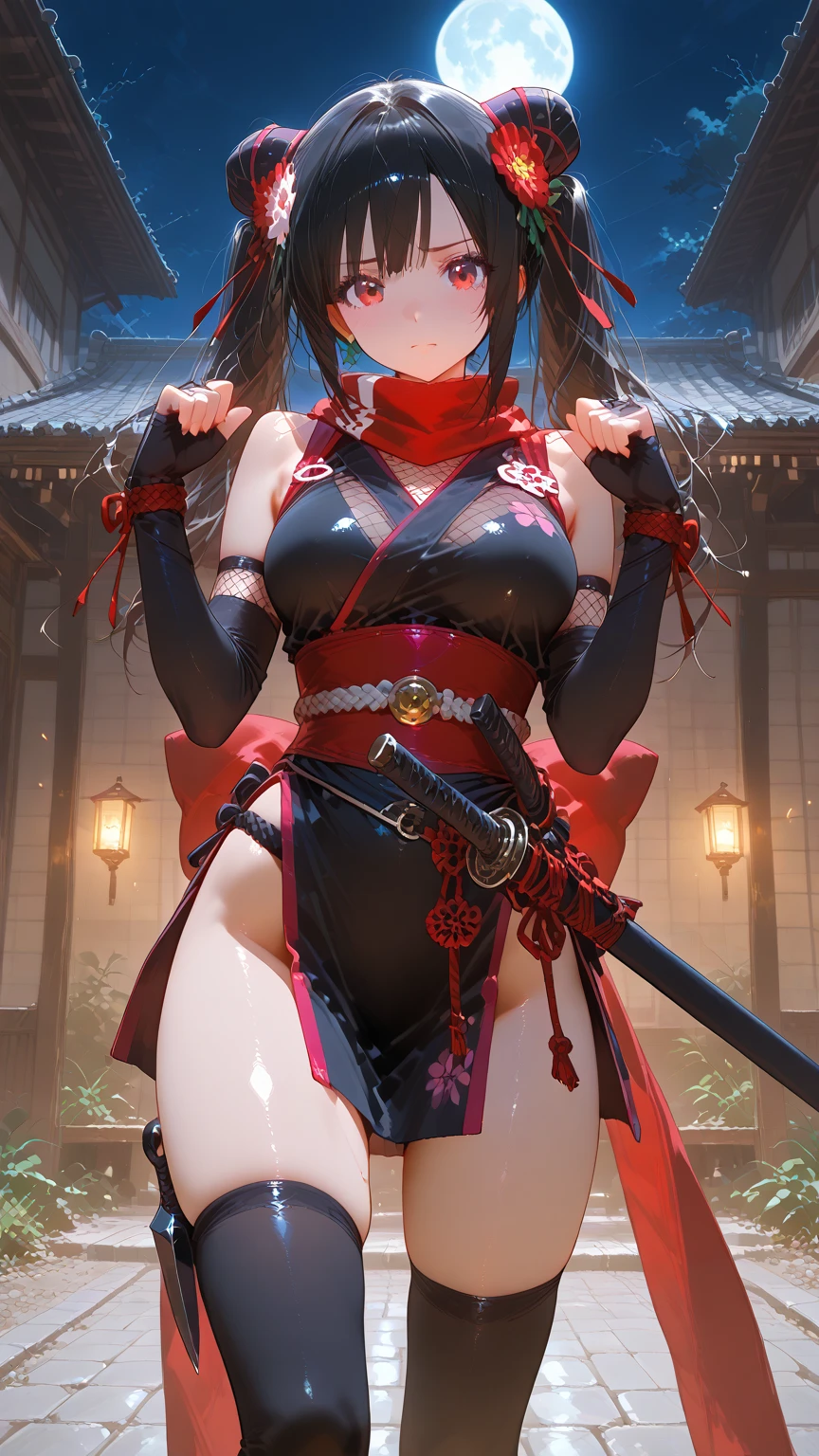 Naked beauty with long black hair,Japan Armor,,barefoot,Japanese Shrines