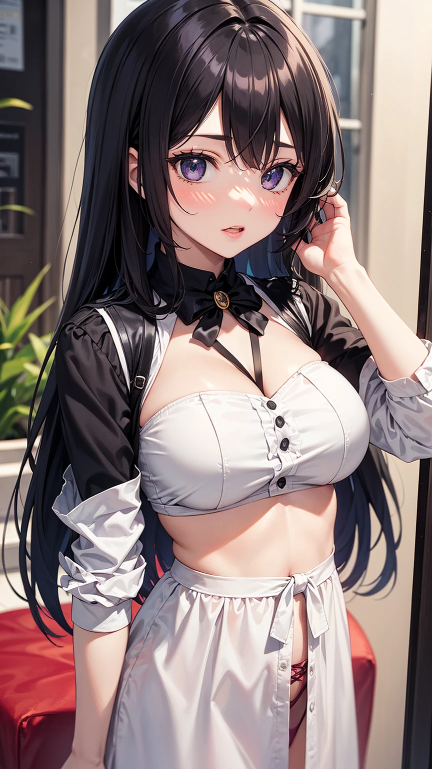 cute girl, crop top, Hotpants, choker, making a survey, Shopping Street