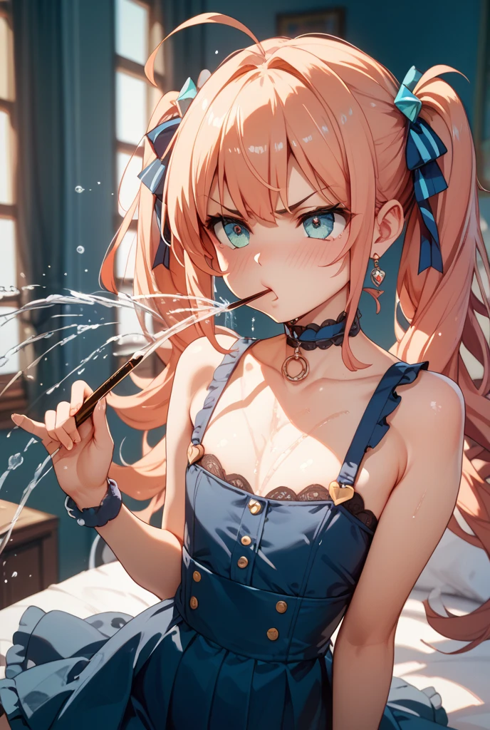 (masutepiece, Best Quality, Detailed), 1girl in, Solo, Indoors, dress room, 双臂在头后, Souryu Asuka Langley, Interface headset, fullnude、Ahegao、A large amount of love juice flows out、Squirting、