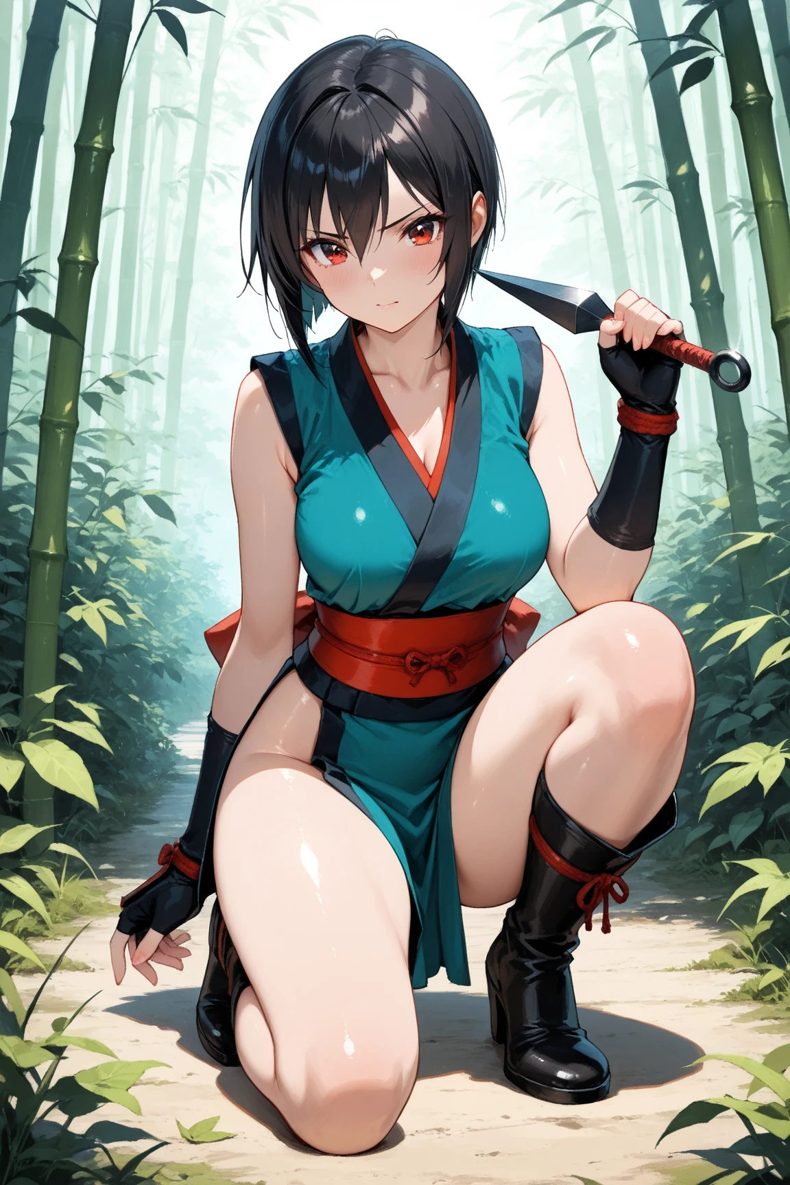 score_9, source_anime, epic-Ultra-HD-details, epic-Ultra-HD-highlights, anime-upscaled-resolution, anime-quality, flat-color, lit, cutesie,
50mm lens,
aperture opening of f/4.0, cowboy shot, vivid colors like HDR+, sharp focus, Sophisticated sensual tableaus, high quality, from below angle,
a female ronin, (holding katana over shoulder, get down on one knee), katana, kimono, belt, beaded bracelet, sandals, face up, looking at viewer, angry, despise, detailed eye, natural skin, detailed skin, perfect eyes, detailed eyes, Perfect Hands, perfect feet, relistics skin, background is the street of an ancient japanese town, outdoor,
in the style of Derek Gores, eye_focus, elevates eroticism to aesthetic heights, every image a seducing sublime, <lora:concept_overshoulder_ponyXL:1> <lora:UBW_XLPD:0.9>