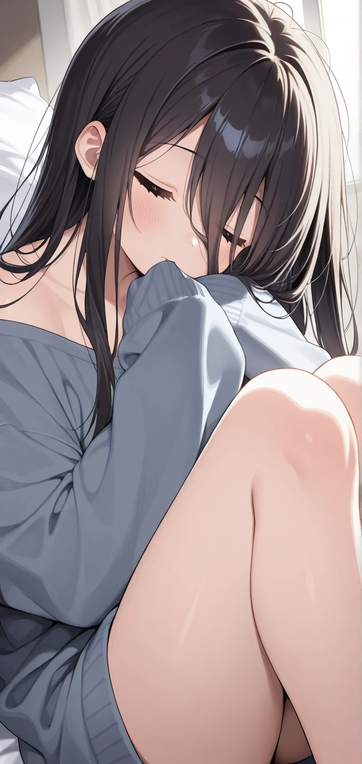 (masterpiece:1.2), Hyper Detail, Highest quality, (Complex_detailed:1.1), Beautiful details, Beautiful Hair, alone,One girl,alone,shirt,((shirt half off shoulder)),shoulder,Upper Body,sweating,Heavy breathing,vapor,blush,greasy shoulder,Half-closed eyes,((From below)),Look down,Reverse hair,Underarm,greasy Underarm, shoulder focus,
