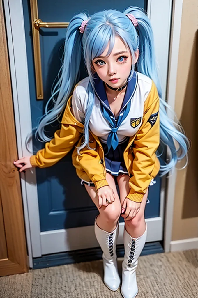 animado girl with blue hair sitting on the floor in a room, smooth animado cg art, the animado girl is crouching, beautiful animado girl squatting, photorealistic animado girl render, animado style 4 k, animado girl, cute animado girl, beautiful animado high school girl, beautiful animado girl, animado. soft lighting, 4k animado wallpaper, young animado girl, (, , pubic hair), (bragas mojadas), pubic hair
