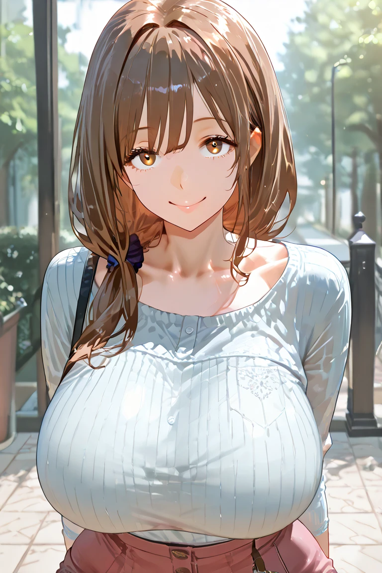 (((masterpiece))),fuyumi itadori, Anime girl characters, 1girl, solo, looking at viewer, medium long hair, brown hair,blue eyes, long sleeves, cleavage, bigger breasts, closed mouth, collarbone, jacket, open clothes, open jacket, blue jacket, ground vehicle, sports bra, tall girl, horny, big ass, beautiful face,Charming, Tight-fitting clothing, hd picture, 4k quality, details of the face is so good, 