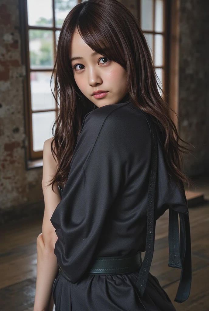 Kidnapped Woman、His hands are tied、((Place your hands behind your back))、((Place your hands together and cross them behind your back))、(((Her wrists are tied with rope、shibari)))、Beauty、２０age、university student、(anatomicaly, Has two arms and two hands)、Standing on a hill at night、There are a lot of trees、Beautiful night sky、There are many stars、A strong wind is blowing、Wearing a short-sleeved blouse、Wear a high school student-style miniskirt、Uniform eyes、Proportioned proportions、Model body type、Small breasts、Small face、(I can see from head to heel), Black Hair, bangs, swept bangs, Straight hair, Nervous, Messy Hair, Floating hair, Cinema Lighting, tachi-e, First-person view, throw, From behind, F/1.2, Nikon, Cowboy Shot, Surrealism, 超High resolution, Highest quality, High resolution, 8k, Textured skin, anatomicaly正しい体,