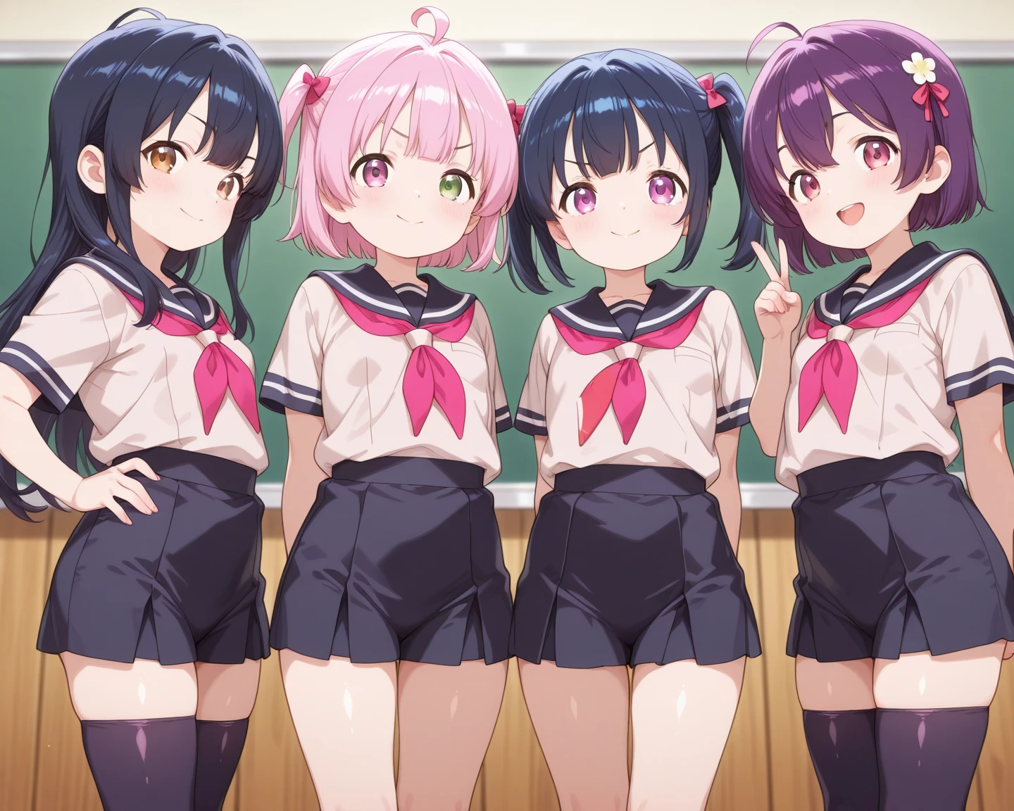 mastute piece,Best Quality,insanely detailed,
3girl,3girls line up,3girls on all-fours,3girls raise butts,3girls look at front,side by side,(school uniform,breasts out,no bra,no panties),blush,all girls pink hair,perfect breasts,open mouth,school hallway,