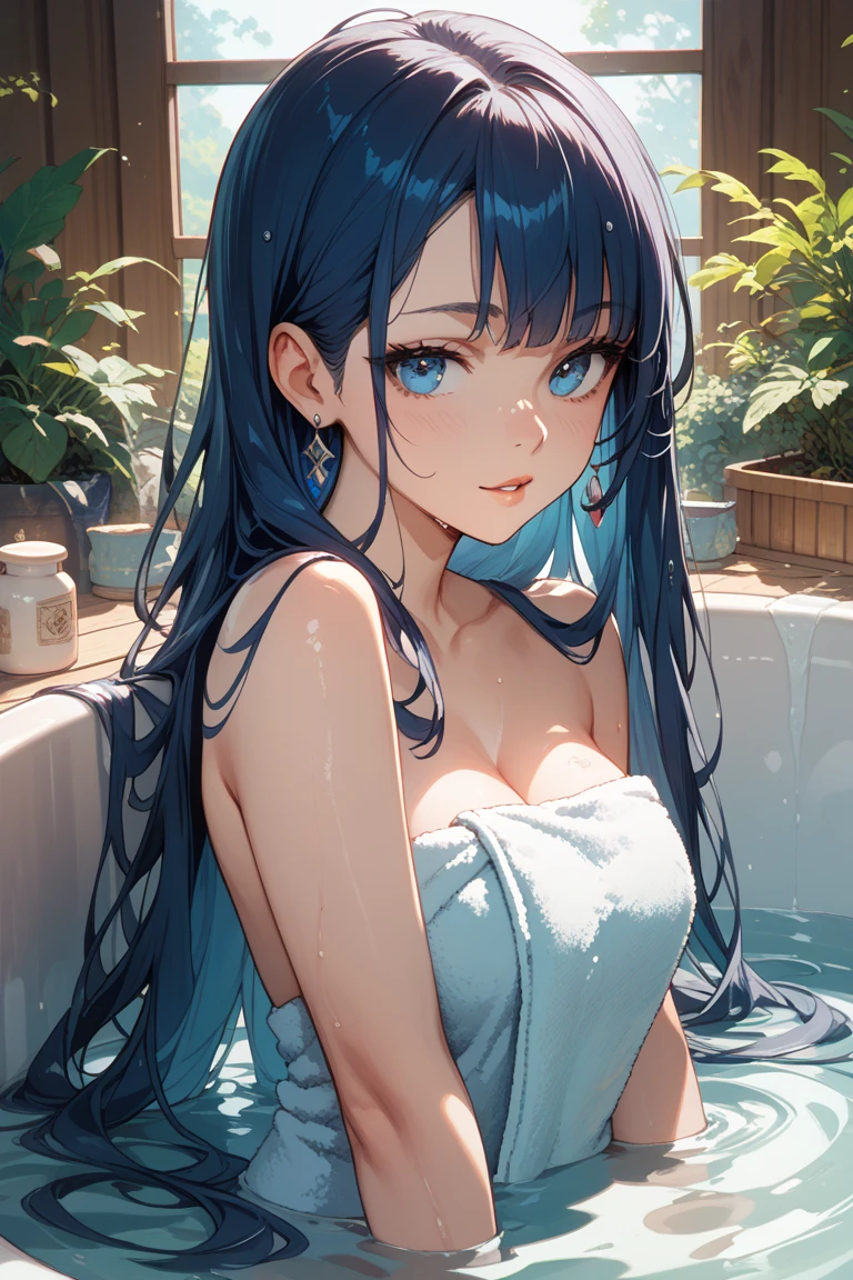 (The best quality,4k,High Resolutions),(realist:1.37), long blue hair, Shy and blushing, sexy, big breast, wet bikini,black lingerie,shorts,Long black stockings,wet,soggy,open legs,water,(Photo ),

(whole body,cheered up),(vivid colors),(soft lighting)