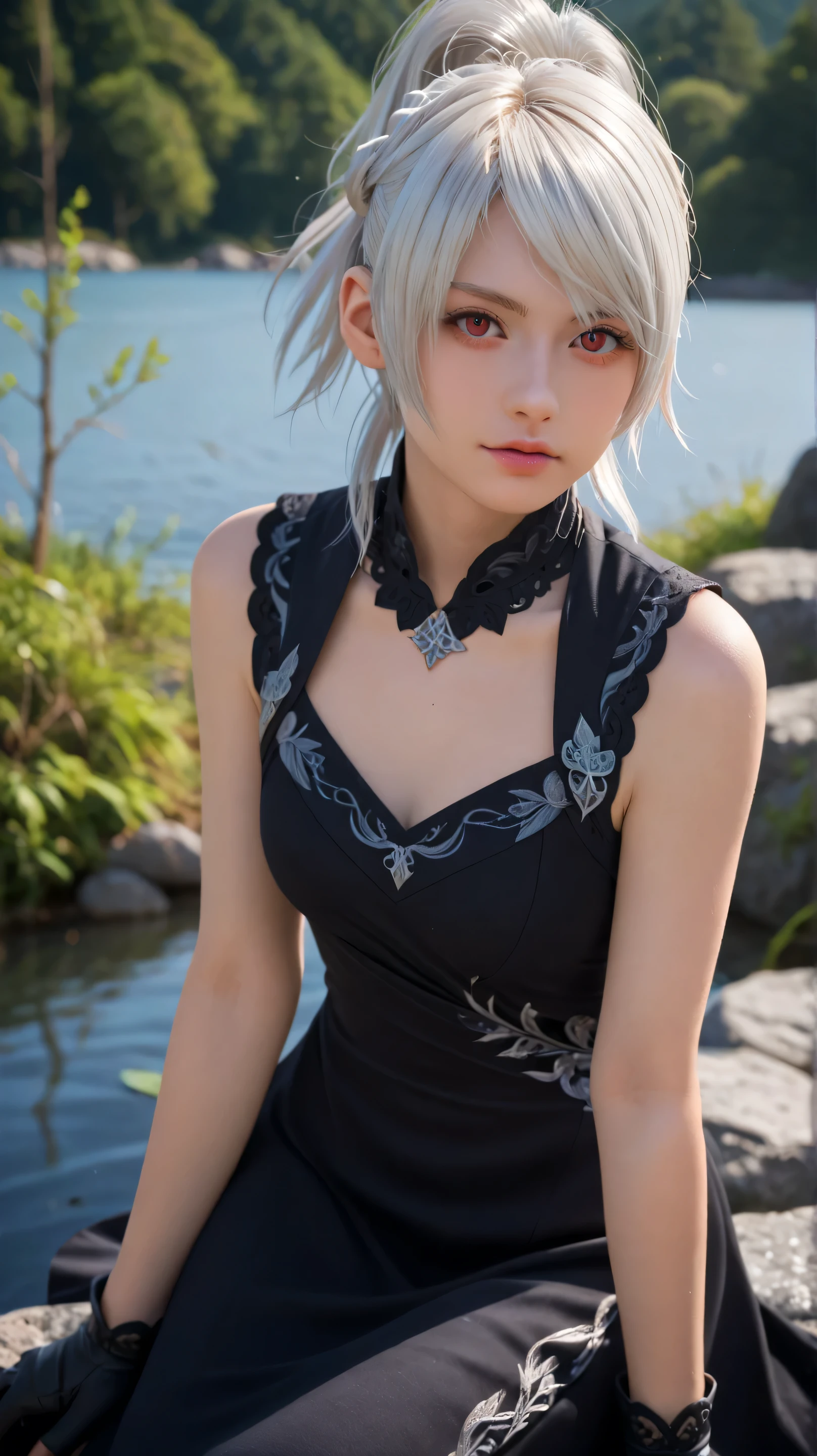 best quality, tmasterpiece,Ultra-high resolution,Clear face,(Reality:1.4),ferpect lighting,(upper body photo:1.5), (photorealistic:1.50), anime wallpaper, Guviz style artwork, cover-up fantasy up to magic , by Yang J, Guviz, beautiful artwork illustration, beautiful digital artwork, beautiful digital illustration, Li Song, beautiful anime portrait, art style in Beauvot, ph_prometheus, prometheusds, 1girl, 独奏, bangs, jewelry, earrings, drill hair, twin drills, grey hair, closed mouth, red eyes, hair between eyes, skirt, bare shoulders, grey skirt, hair ornament, jacket, pleated skirt, short sleeves, long hair, shirt, vest, small breasts, belt, black shirt, breasts, open clothes, white jacket, medium hair, (masterpiece:1.6, best quality), (finely detailed beautiful eyes: 1.2), ultra-detailed, illustration,beautiful detailed eyes, looking at viewer, (off shoulder:1.1), (lying on grass:1.2)