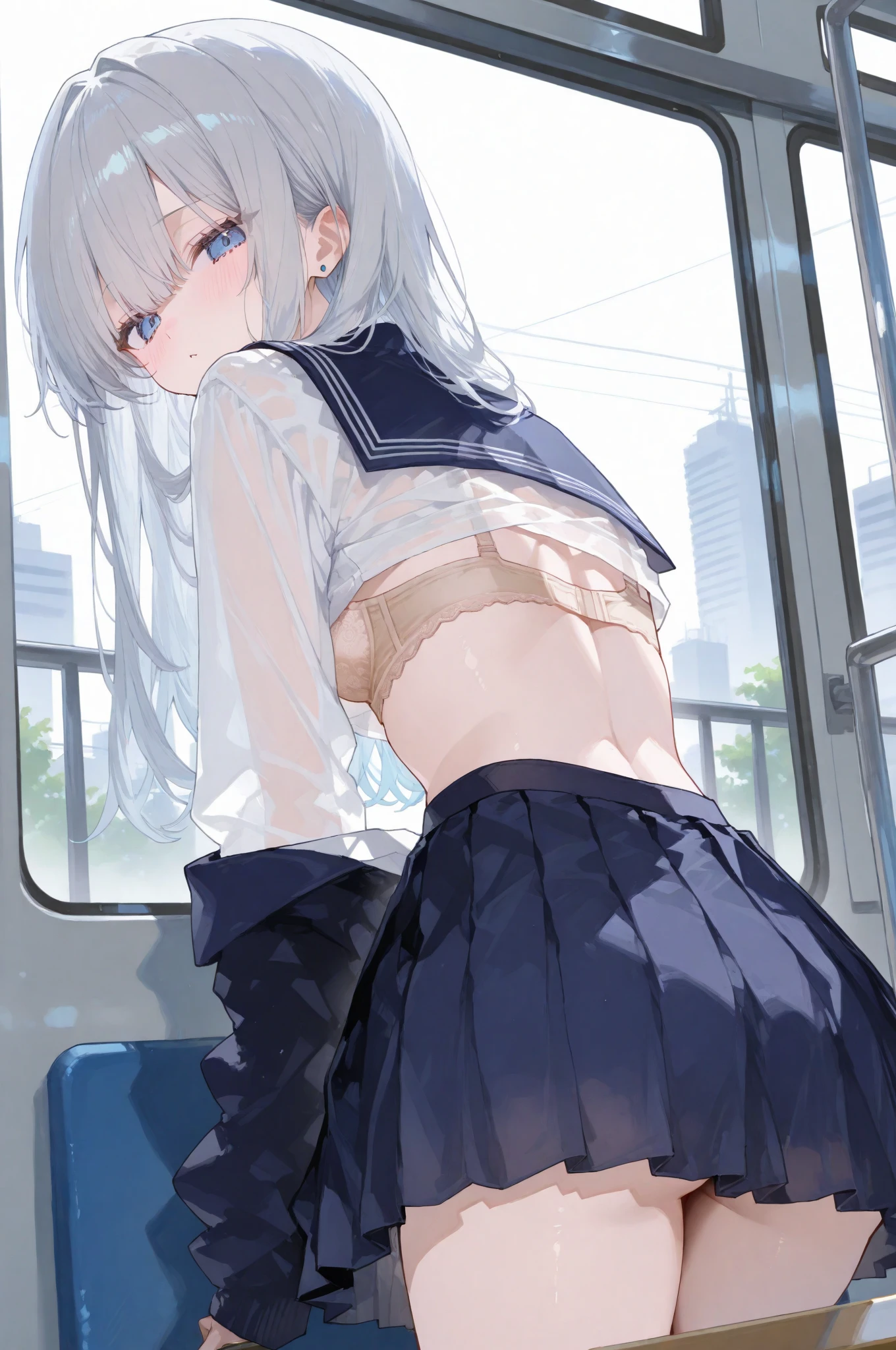 masterpiece, best quality,alisa kujou, skirt, bag, jacket, socks,(plain socks:1.8), looking at viewer,plaid, blazer, brown hair, plaid skirt,(white socks:1.8),(plain thigh-high socks:1.8),(white thigh-high socks:1.8),long sleeves, bangs, open clothes, open jacket, bow, brown eyes, pleated skirt, bowtie, day, long hair, bush, red bow, kneehighs, shirt, sleeves past wrists, backpack,red bowtie,(beige jacket:1.8), school bag,(black skirt:1.8), blurry, collared shirt, miniskirt, white shirt, cardigan, grass, sweater,(light smile:1.2),(soft-edged:1.8),(watercolor painting:1.5),(Illustration:0.8), (beautiful detailed eyes:1.9),(Fully exposed panties:1.8),(1 girl standing:1.5),nsrf,grabbing another's ass,short stature,(orgasm:0.8), BREAK lotr of people,(crowded train:1.8),(rush hour train:1.8),(man with office suit:1.7),BREAK (turn up the skirt:1.7),(shirt lift:1.7),(bra lift:1.8), (nipples:1.2), (chikan:1.9),(vaginal sex:1.5), (frying hands:1.1), (fresher:1.5),(16 years old:1.6),(curvy:1.5),(zettai ryouiki:1.8),(cute panties:1.8),(white panties:1.8),(pink panties:1.5),(white bra:1.8), (pink bra:1.5),(turn up the brassiere:1.7), (misaligned brassiere:1.5),breast slip,breasts out, BREAK breasta_on_glass,povbrestgrab,(panties shot:1.5),(up skirt:1.5), grabbing another's breast,close contact with men,cohesive,(train:1.7),(nose blush),(open clothes:1.3),(disordered shirt:1.1),(undressing:1.5), BREAK (from below:1.8),(cowboy shot:1.9),(dynamic angle:1.8),looking down,(spread legs:1.5),(back shot:1.8),BREAK