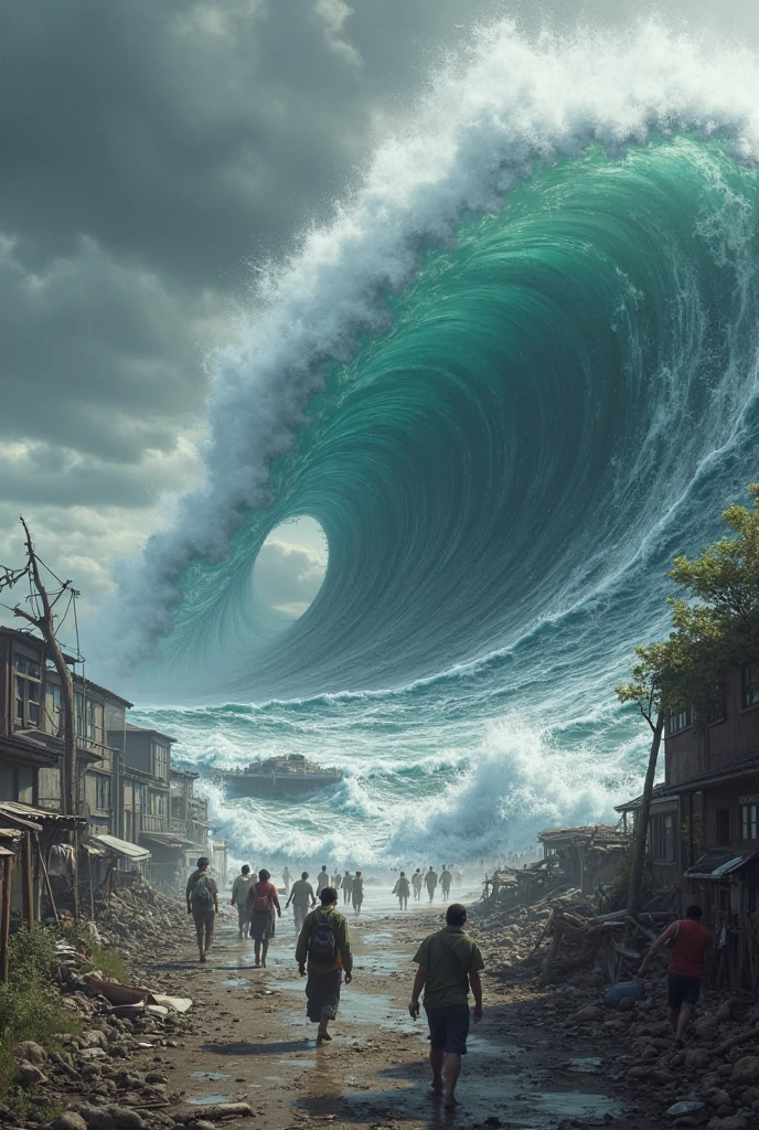 swell sea，城市，废墟，smog，Tornado，Grey，Armageddon，HighestQuali，choppy，Huge waves，dark cloude