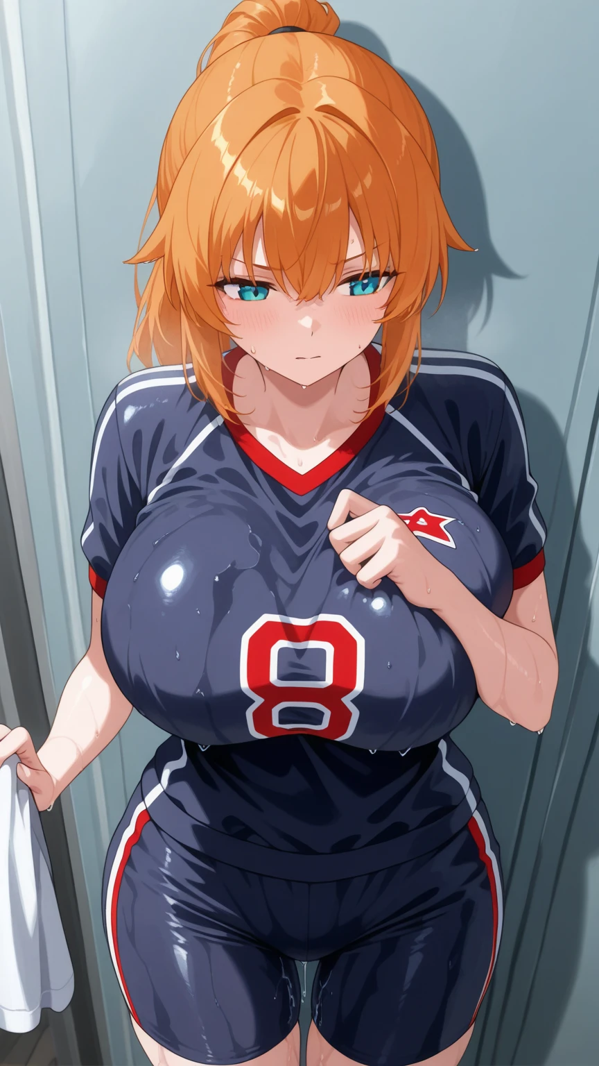 nsfw、(gleaming skin)、sexy costume、orange hair、very short hair
BREAK
((sagging breasts:1.4))、plump、(bare breasts)、((bare pussy))
BREAK
vaginal penis、((sex:1.6))、(lying), (spread legs:1.3)、(erection of nipple)、((sweat,wet:1.1))、from above
BREAK
((official anime art:1.4))、(orgasm face,1.3)