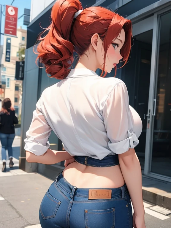 (((2heads))),Adult female, pantyhose,  (smile: 0.6), short red hair, long blonde hair, brown hair, black hair, (big breasts: 1.1), hazel eyes, sexy, small waist, (wide hips), see-through cardigan, (masterpiece: 1.2, superb), realistic, (real shot, fine Crafted, depth of field), (1girl, solo), makeup, noble, (noble shirt and leggings: 1.3), elegant, blush, dignified, proud, confident, (white and shiny skin), gorgeous and diverse jewelry, mature , married,(thin), (big ass:1.3), bonny, (small mouth),