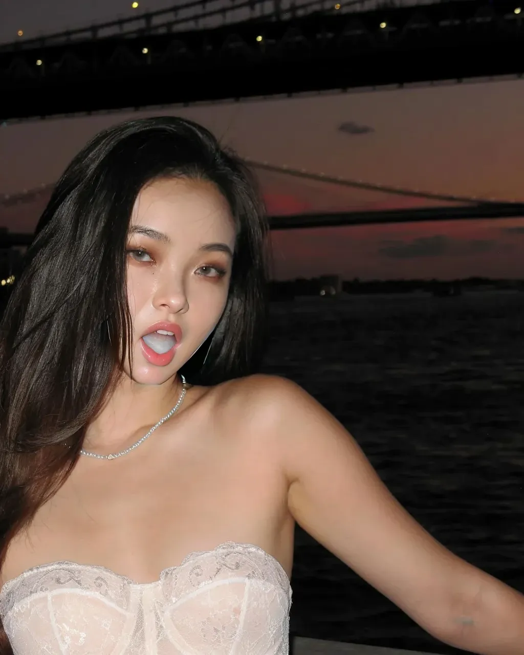 (16k, RAW Photos, highest quality, masterpiece: 1.2), (Realistic, photoRealistic: 1.37), 1 girl, Japan, 55-year-old woman, ((Kneel)), ((Spread your legs)), Cityscape, night, Professional Lighting, Photon Mapping, Radio City, Torn, big, Very small white lace micro bikini, Areola, The shape of the pubic bone is clearly visible, pubic hair, Coarse hairs on lower abdomen, Gal, Lots of eyelashes, Strong eyeshadow for the eyelids, Bright red lips, Bright red high heels, Bright red choker,
