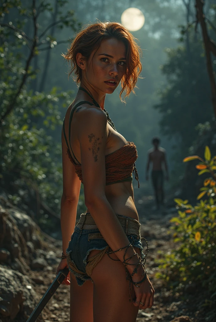 (best quality:1.4), (ultra highres:1.2), (photorealistic:1.4), (8k, RAW photo:1.2), ultra detailed, break, Stormy rainy skies clouds,  a ginger redhead woman, (highly detailed dark eyes looking at viewer:1.4), highly detailed wet face, 1girl, female tiger, highlight short red hair, soaking wet hair, medium breasts, [little_freckles], Facial skin soiled by eating meat, [[Blood splatter]], tiger skin, fur, tail, break, fighting stance, wind, cinematic lighting, realistic, dramatic light, break, Rain falls on the savana, dark_Smokes, fireflies, forest_background, solo focus), (cowboy shot), masterpiece, realistic hands. [The character is surrounded by mist, evoking a mysterious and eerie atmosphere. The lighting is dark and atmospheric, with smoke adding a touch of sinister ambiance. Best quality image, HDR enhancement, showcasing the utmost level of detail and realism, full body shot:1.5]. [8K, Best Quality, Ultra High Resolution, (highly detailed CG unity 8k wallpaper), (best photo), (best shadows), isometric 3D, octane rendering, ray tracing, highly detailed, (Best quality, 4K, 8k:1.2), absurdity, ultra detailed, (realistic, photorealistic, photorealistic:1.37), complex parts, HDR, (complex parts:1.12), (hyper detailed, hyper realistic, Soft lighting, spicy:1.2), (complex parts, Hyper detailed:1.15). Blurred foreground. (backlit), masterpiece, high quality, brightness, chromatic aberration, foggy smoke, shadows, contrast, clear sky, (warm hue, warm tone), high details, natural reflections]. (YES SFW)