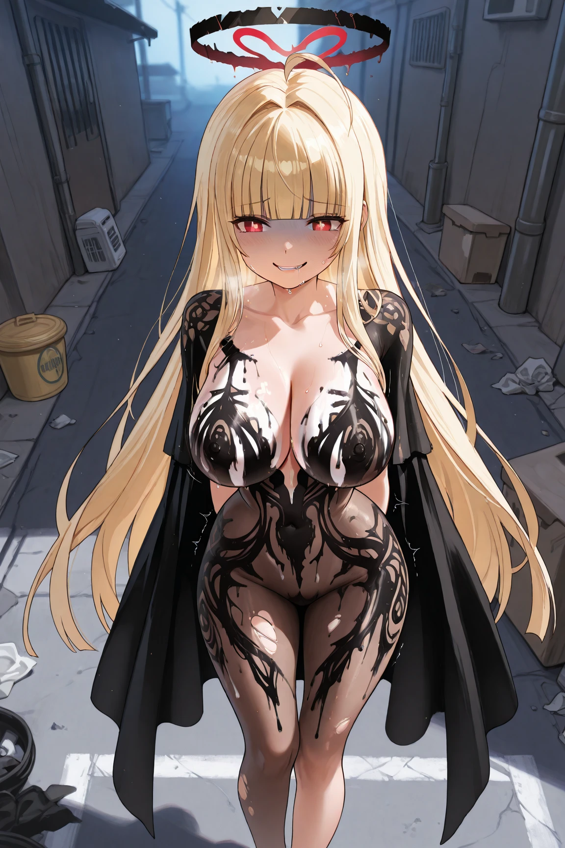 fire keeper Dark Souls 3, girl blindfolded, sexy girl no clothes, big bobs , White background, sweating a lot, topless, no clothes