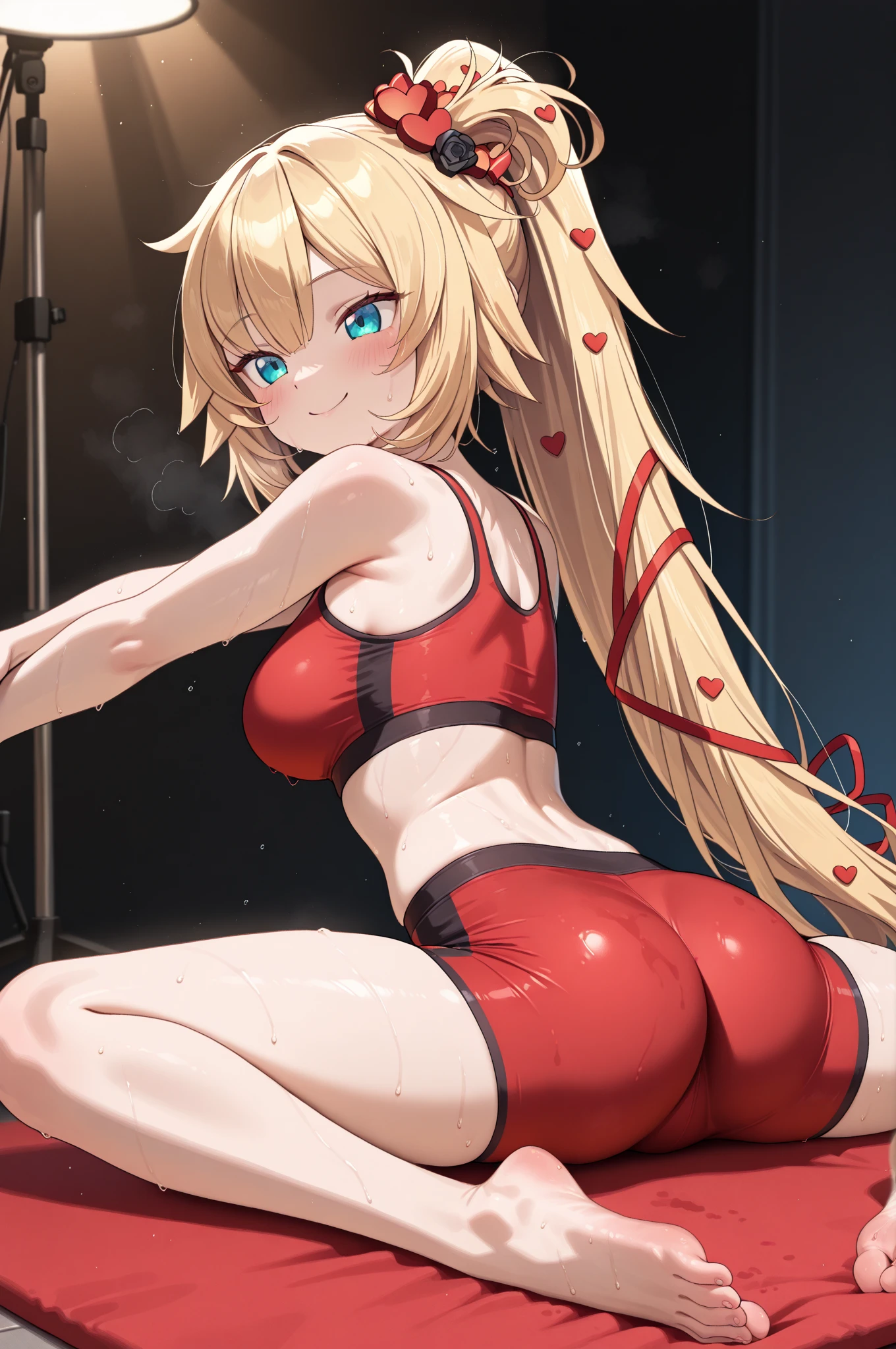 da,bare leg,bare feet,red slingshot swimsuit,wet,o-ring,small breast,full body,solo,dark blue eyes,one girl,medium hair,blonde ,muscle,small breast,indoor,grey backgrpund, strong light and shadow contrast ,crying,tears,pissing,a blonde girl being tortured by electric shock,pantyhose,bondage,machine,iron,bondage,bdsm, tied,iron chair