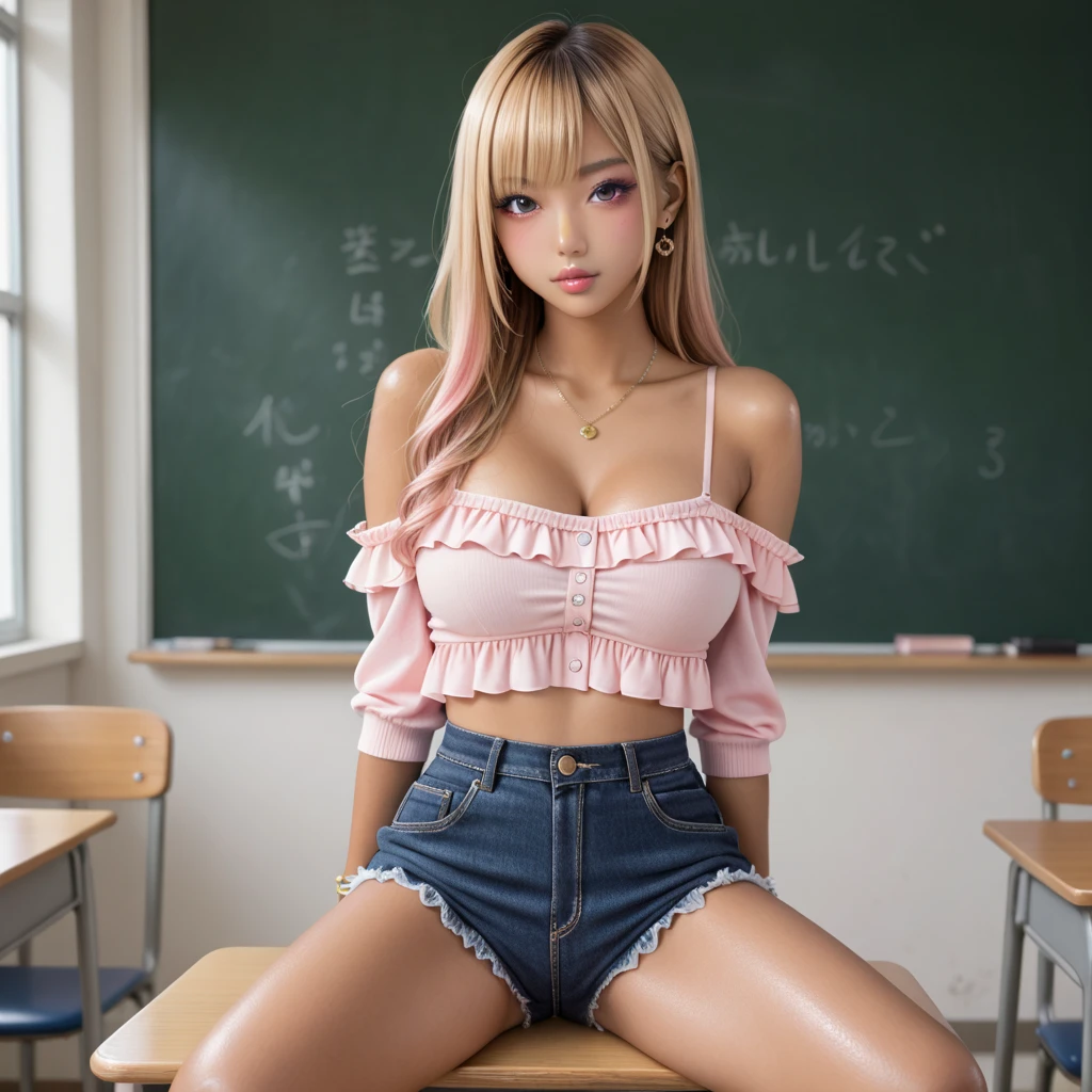 ((masterpiece)), ((Highest quality)), (Super detailed), ((Very detailed)), 4K, (8K), Highest quality, (beautiful), figure, Anime Style, Monochrome, grayscale, Genuineistic, Genuine, Dynamic Angle, Upper Body, Thick outline, Clear contours, Full Body Focus, In the classroom, (Three Girls, Three cute girls), Gym Shorts, beautiful light brown hair, beautiful brown eyes, ((beautiful eyes)), short hair, Large Breasts, A light smile, Shine, Shine