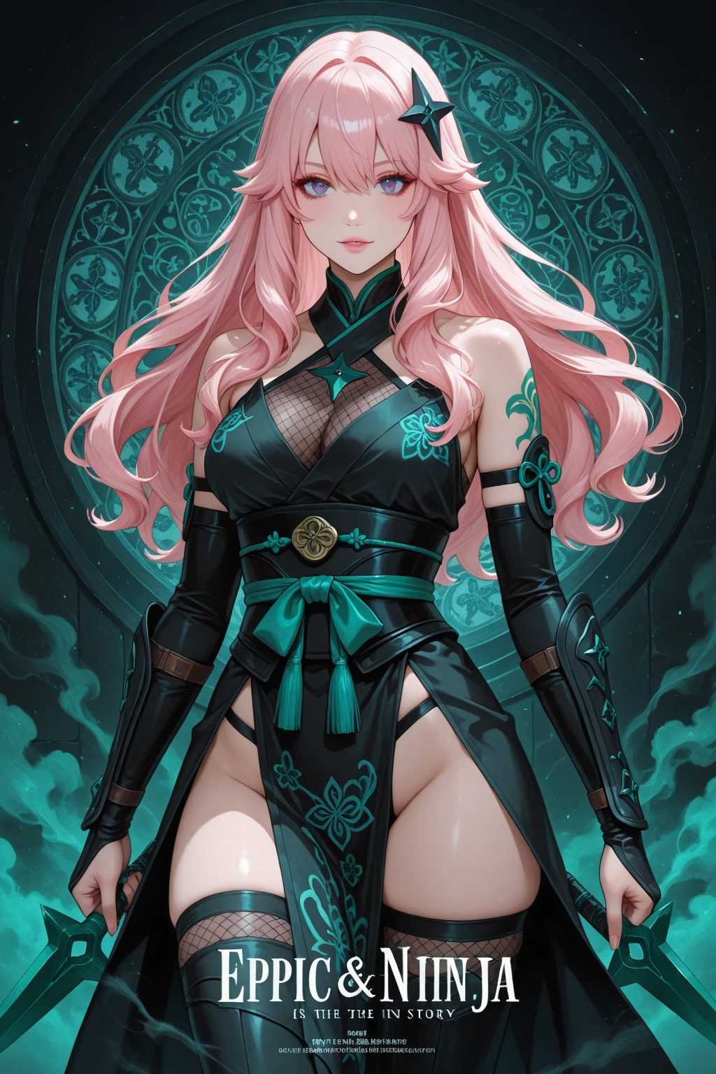 masterpiece, highest quality, (solo focus), (perfect face:1.1), (full body), (high detail:1.1), (hyper deta iled eyes), dramatic, a woman with paleskin and long dark green hair, green eyes, solo, arrogant expression, neon pink cyberneticoutfit, heels, white background, fashion