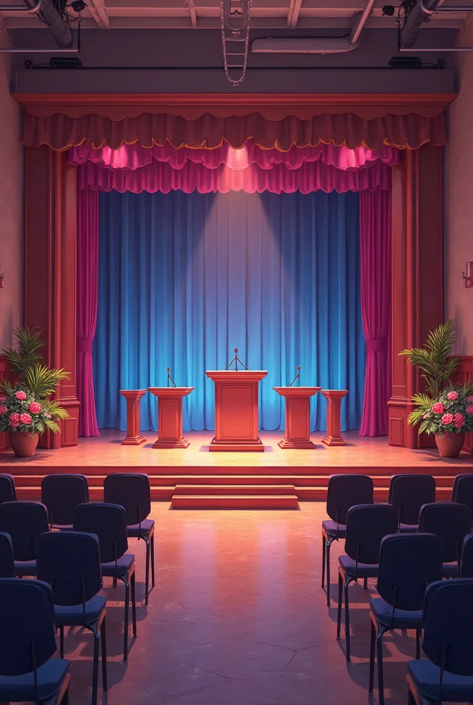 Strip bar interior background,,,masterpiece,game CG,アニメ,Unmanned, No human,background,,,, stage, pole dancing stage, dark, night, , , suspicious atmosphere