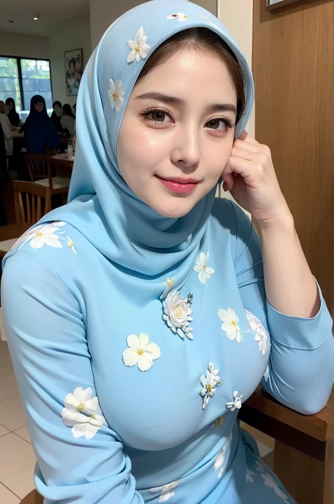 50 years Old, Hijab Indonesian mature woman, Big Tits : 66.9, Gamis, Breast out from her clothes : 1.9, at doctor office, Dark light, at Nighttime