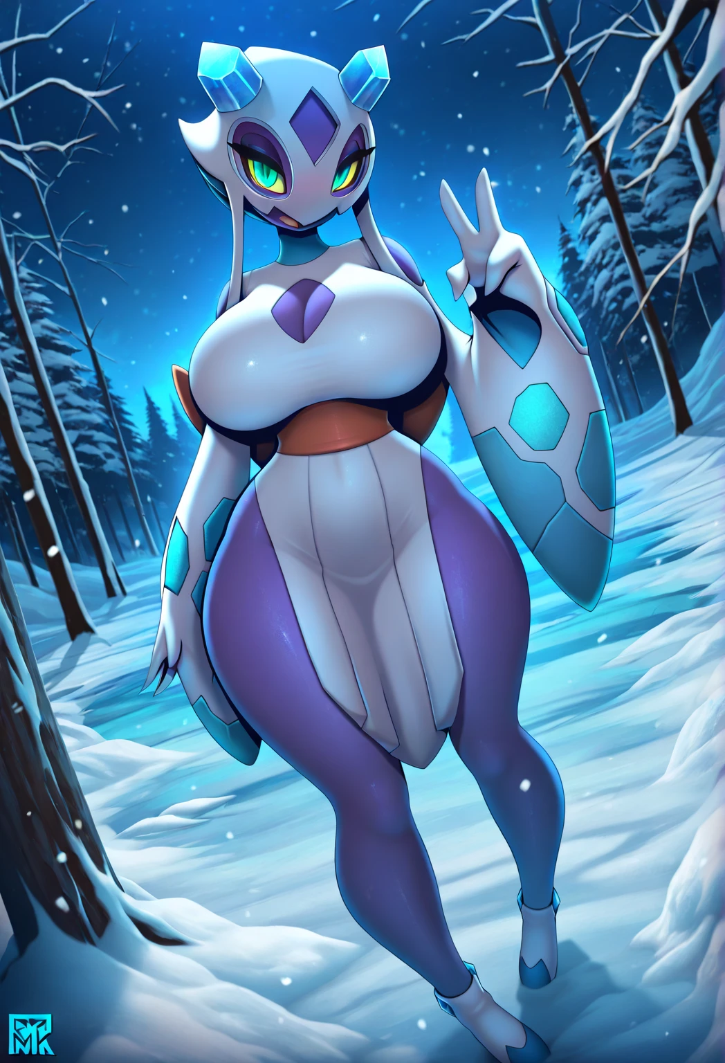 masterpiece,best_quality
alolan_vulpix, pokemon (creature),white_skin,furry,
ALOLA_VULPIX, thick thighs, large breasts,blue_nipples,(nude)
(kneeling:1.2), cowboy shot,
forest,mountain, lake, snow, snowflakes, snowing
