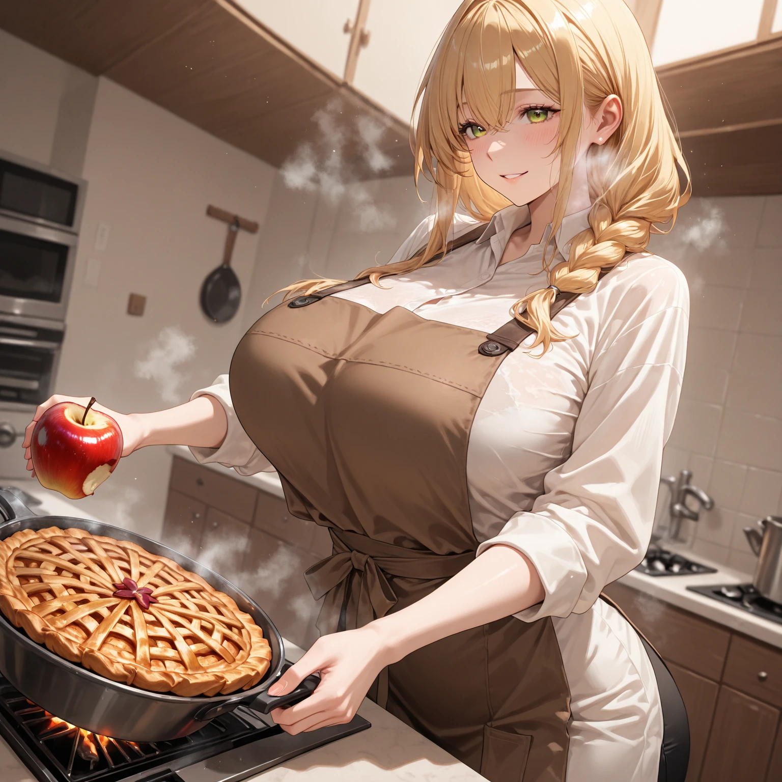 A girl in a micro bikini frying bear meat in a pan filled with oil　　