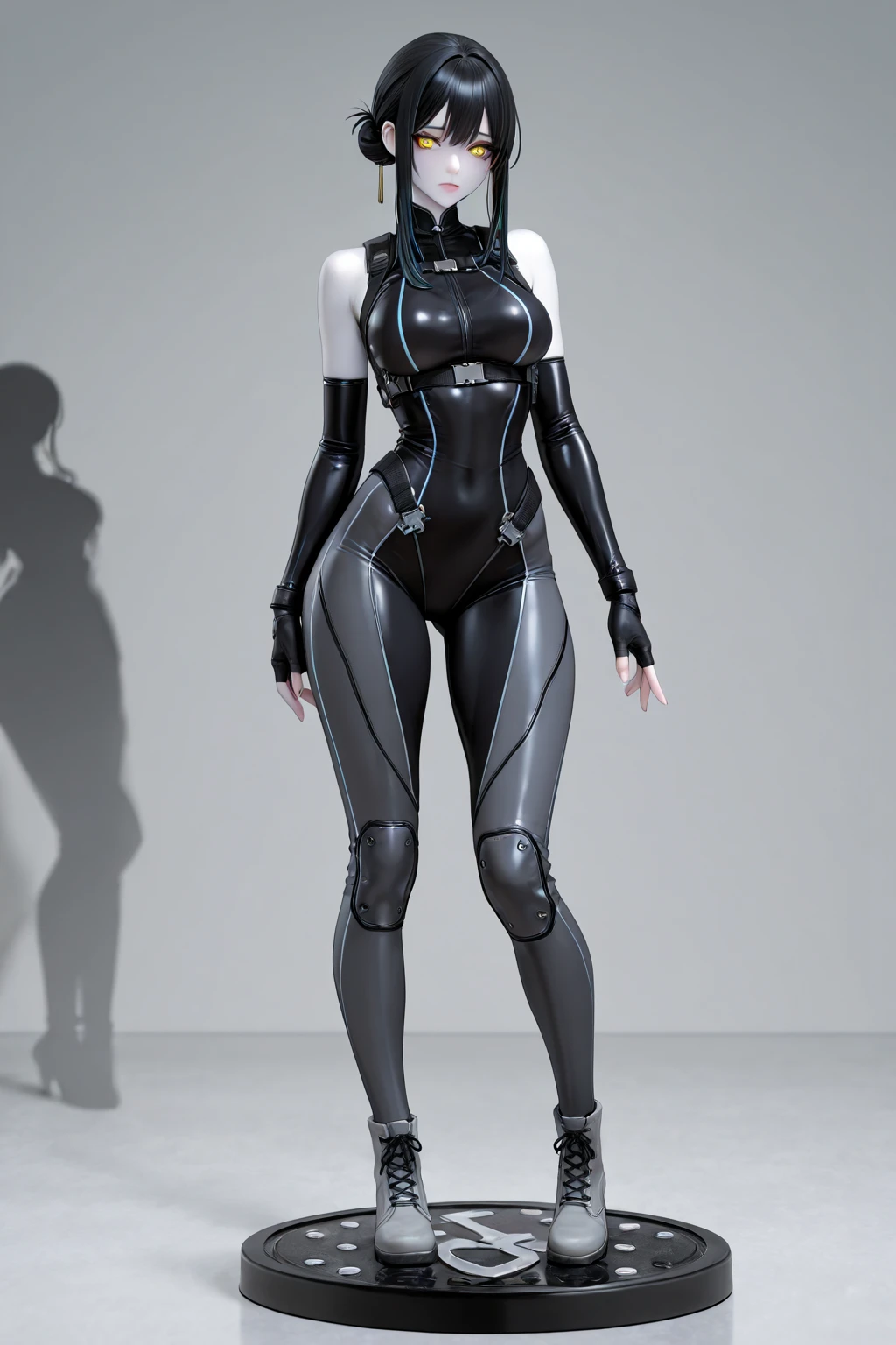 blue-hair,bob-hair,small-breast,black-pantyhose,black-bodysuit,black-glove,black-boots,blue-hair,bob-hair,,crtoch-tatto,black-plugsuit,black-belt