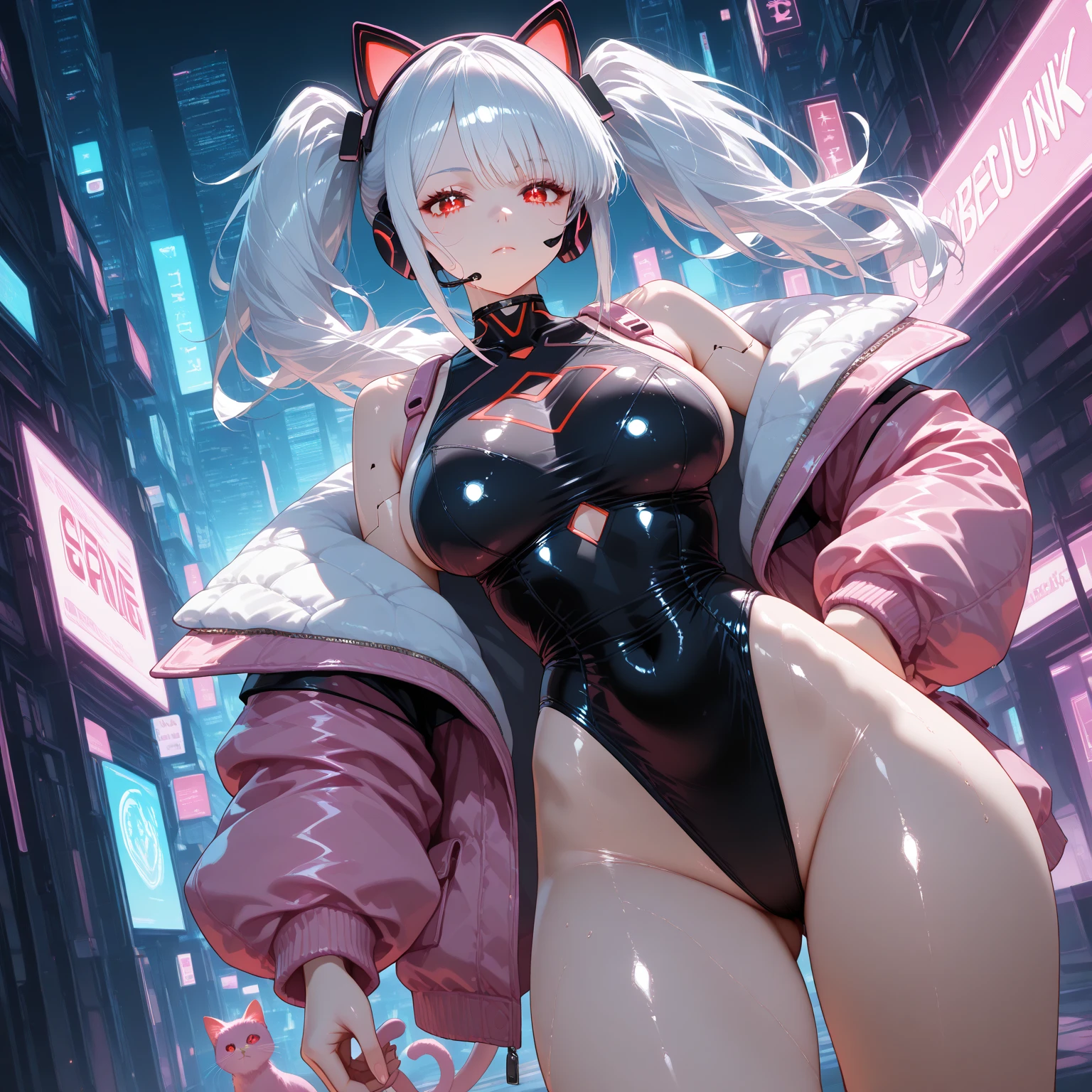little maid cat girl,(((1 girl))),(((little loli,tiny little body,,Chibi))),(((6 years))),((maid cat girl with extremely beautiful and beautiful pale rosa hair)),(((cat girl,anthro furry beautiful,cat girl))),(((cola,cat cola,cat ears,thin cat cola,cat ears on head,big cat ears))), (big breasts:1.4),abundant breasts,fluffy breasts,H cup bust,burst,bulging upper bust,(((pale rosa messy hair:1.35,short hair,colored inner hair,messy hair,ear breathing))),((heterochromia:1.5, (rosa_Look like and yellow_Look like))),intricate Look likes,beautiful decolaed Look likes,symmetrical Look likes,big Look likes:1.3,((gordo)),(((shiny skin:1.5,shiny skin: 1.5,tanned skin,shiny skin,very shiny skin,shiny body,plastic glitter skin,exaggerated shiny skin,illuminated skin,wet legs))),(spider lower abdomen,narrow waist,wide hip,athletic body,inflated legs,decolaed body,(take off makes)), beautiful,?????,seductive,??????,(((NSFW))), (maid headdress),maid swimsuit,touched,(maid),sleeveless,neckline trimming,bare legs,sexy clothes,((wet clothes,intricate costume,intricate clothing)), (dynamic pose:1.0),focus alone,happy,(centered,Scale to fit dimensions,rule of thirds), cyberpunk city by the ocean at night, with bright neon signs and dark stormy clouds and puddles, scenery:1.25, Artistic photography,(Photograph taken by SLDR),high resolution, sharp focus, (ultra cool, extremely decolaed), (photorealistic artwork:1.37),(extremely decolaed CG unity 8k wallpaper),((synth wave background theme)),(((vibrant colors))),(intricate background),(Masterpiece),(Best Quality),