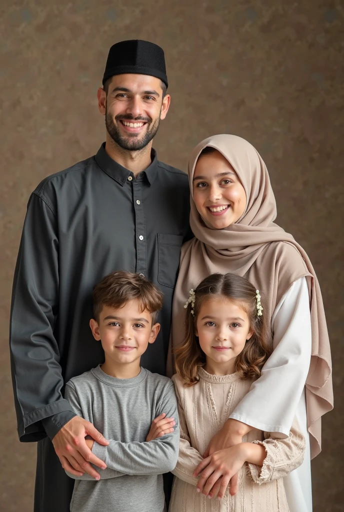 happy muslim family with father, the daughter in center with graduation cap and the mother