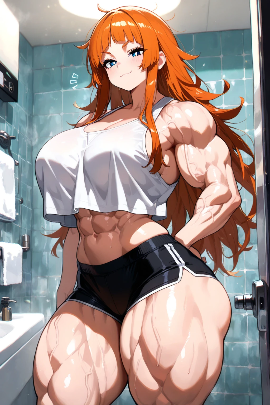 master piece、Top Quality、1 girl in、(Stella Vermillion)、Ligature bracelet、muscular thighs, muscular belly, wide hips, (very thin waist), large breasts, very hard breasts, standing breasts, very hard nipple, ( ((A sexy pose))), wearing red shoes with high heels scene), very hot, well-made hands, red nails, well-made red manicure with lots of details, {{{wearing a well-made bikini, short and very sexy}}}, eye reflection, glowing eyes, (red eyes), lonely, pouting, anime, anime style, cinematic lighting, ray tracing, panorama, Nikon, hard disk, master piece, precise, anatomically correct, skin textured, Super Detail, high quality, best quality, very high resolution, hard disk, 16k