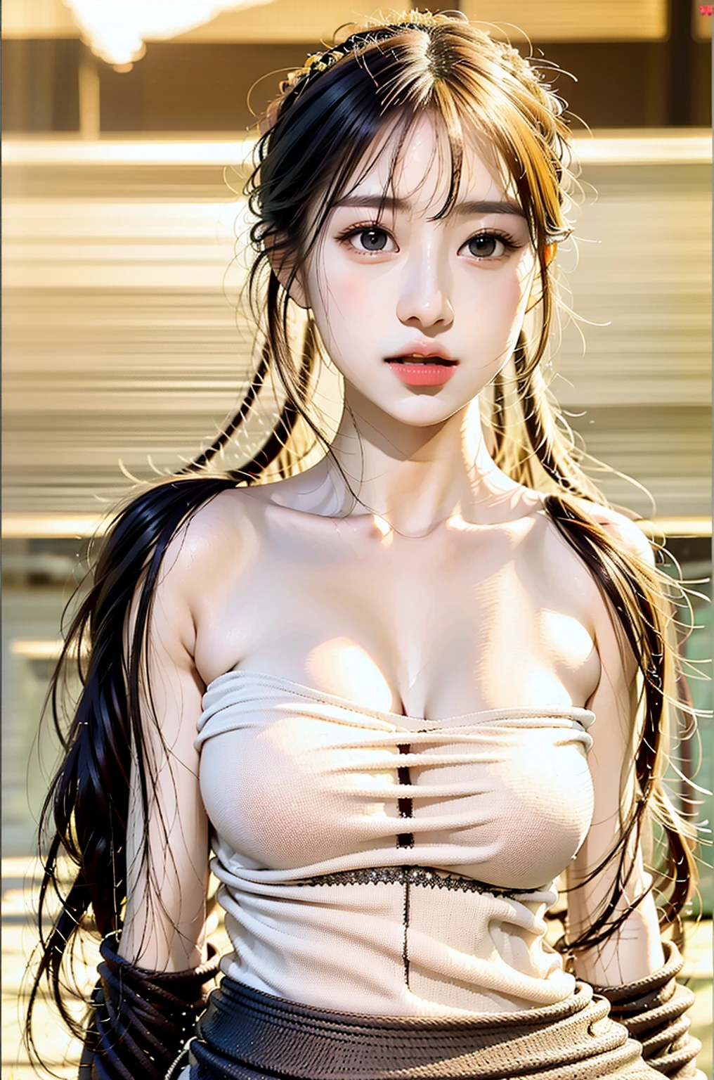detailed eyes ,huge breasts , braided hairstyle , portrait , Office Look , black background , black hair , smile , black eyes , attention , nsfw , Braided hair